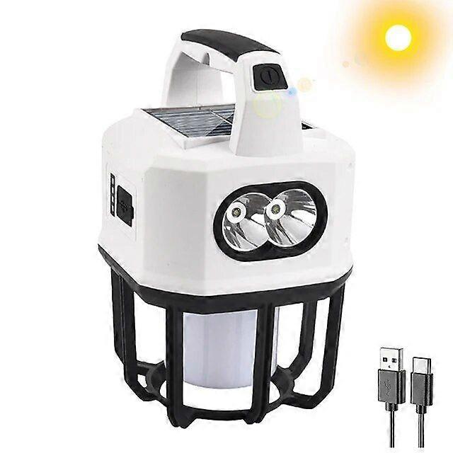Solar Outdoor Camping Lamp Type-C Rechargeable Dual Light Source Multifunctional Portable Lantern Camping Searchlight Lamp