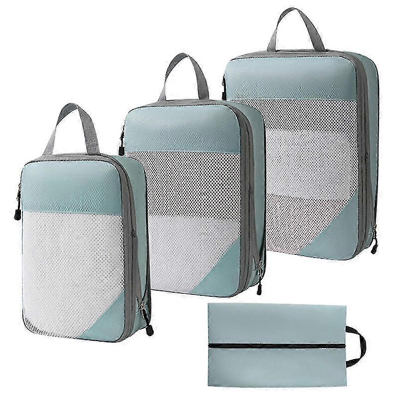 4pcs Compression Packing Cubes For Suitcases, Extensible Compression Cubes Suitcase Organiser,50% Offer--Light blue