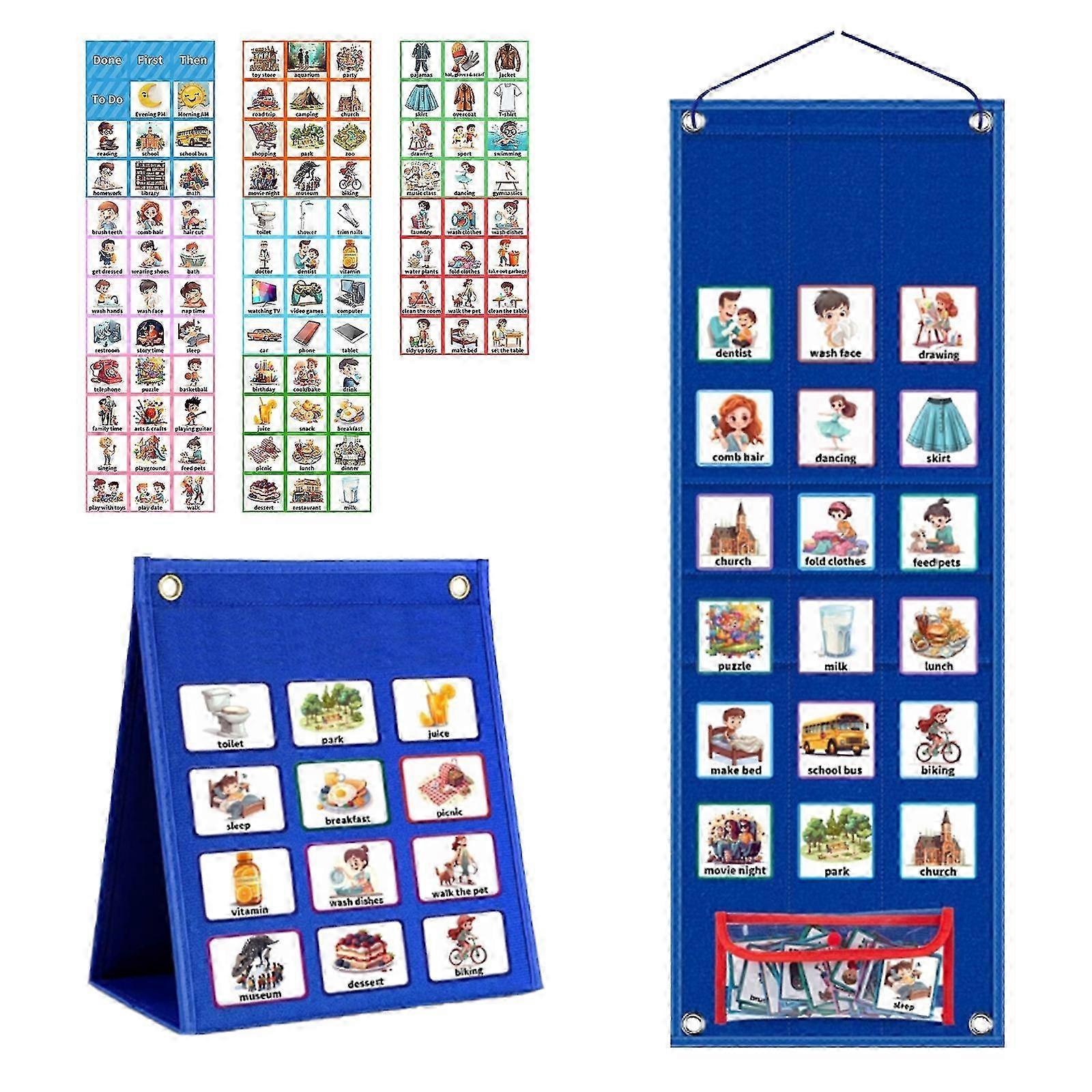 Visual Schedule Chart Kids Learning Materials Todder Daily Routine Chart 18+1 Pocket Double Side Visual Schedule Chart