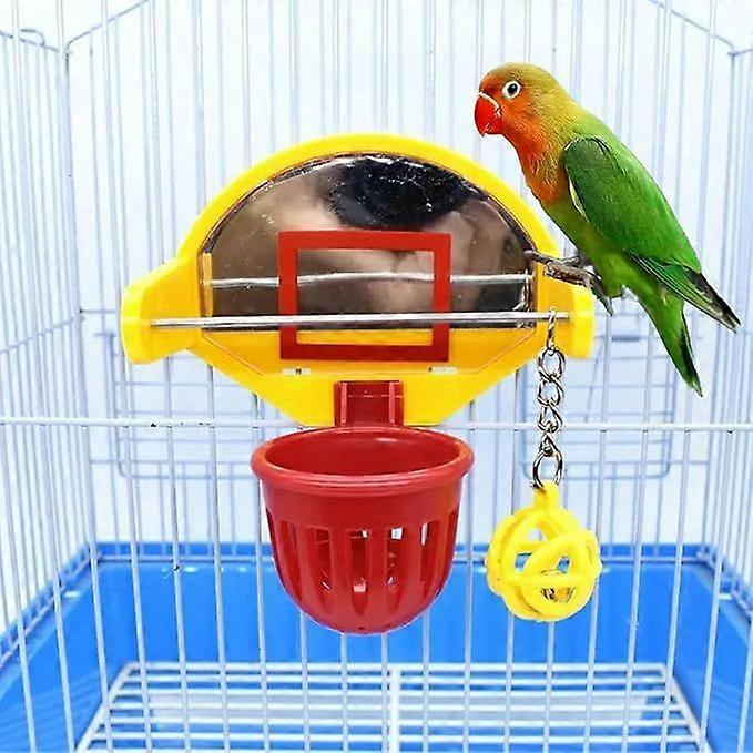 Bird Basketball Toy with Mirror, Bird Hanging Training Toys for Cage, Parrot Chew Ball Foraging Toys, Bird Interactive Intelligence Toy for Budgies Pa
