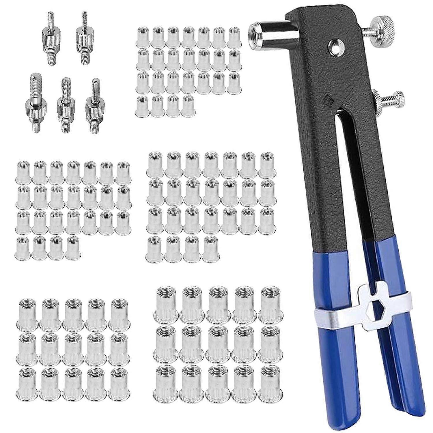 Rivet Gun Tool, Hand Pop Riveter Blind Nut Insert Tool kit with 110Pcs Rivets