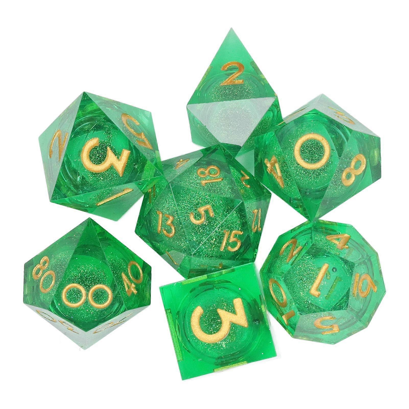 7pcs Resin Sharpness Edged Transparent Polyhedral Liquid Quicksand Role Playing Game Number Dice