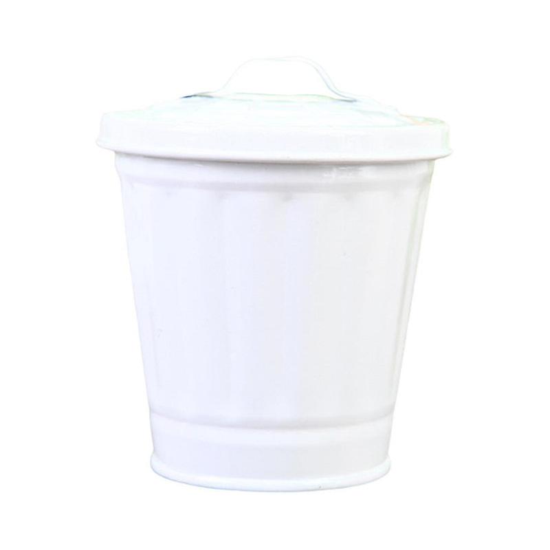 蓋付きデスクトップゴミ箱バケツ形状漏れ防止ゴミ収納コーティングされた大口ゴミ箱-ワンサイズ-ホワイト