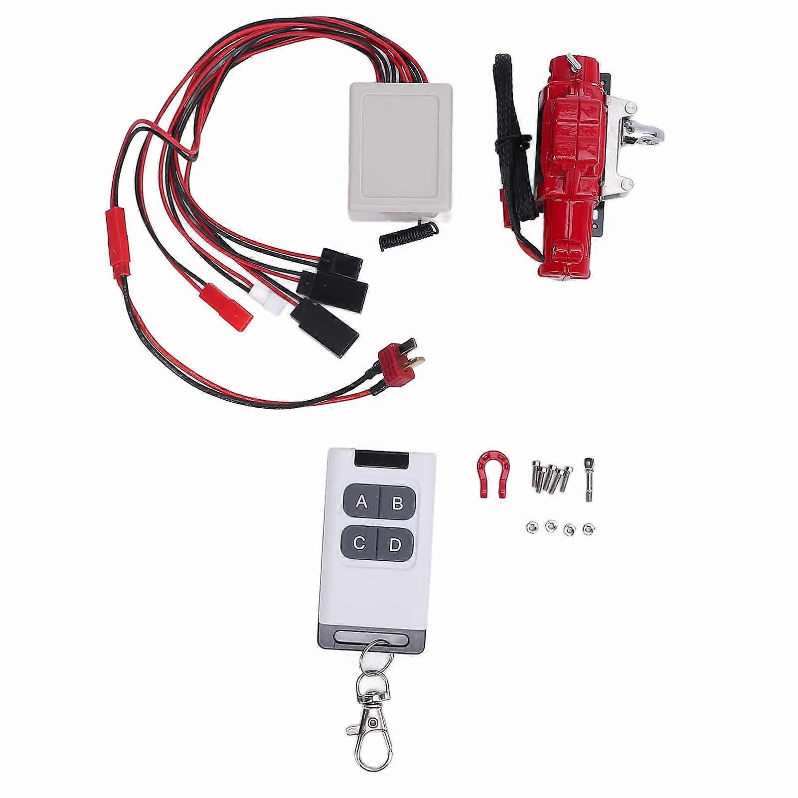 1/10 RC Car Winch with Remote Controller T Plug Extension Cable Aluminum Alloy RC Crawler Car Metal Winch for 4 D90 D110 RC Car Red