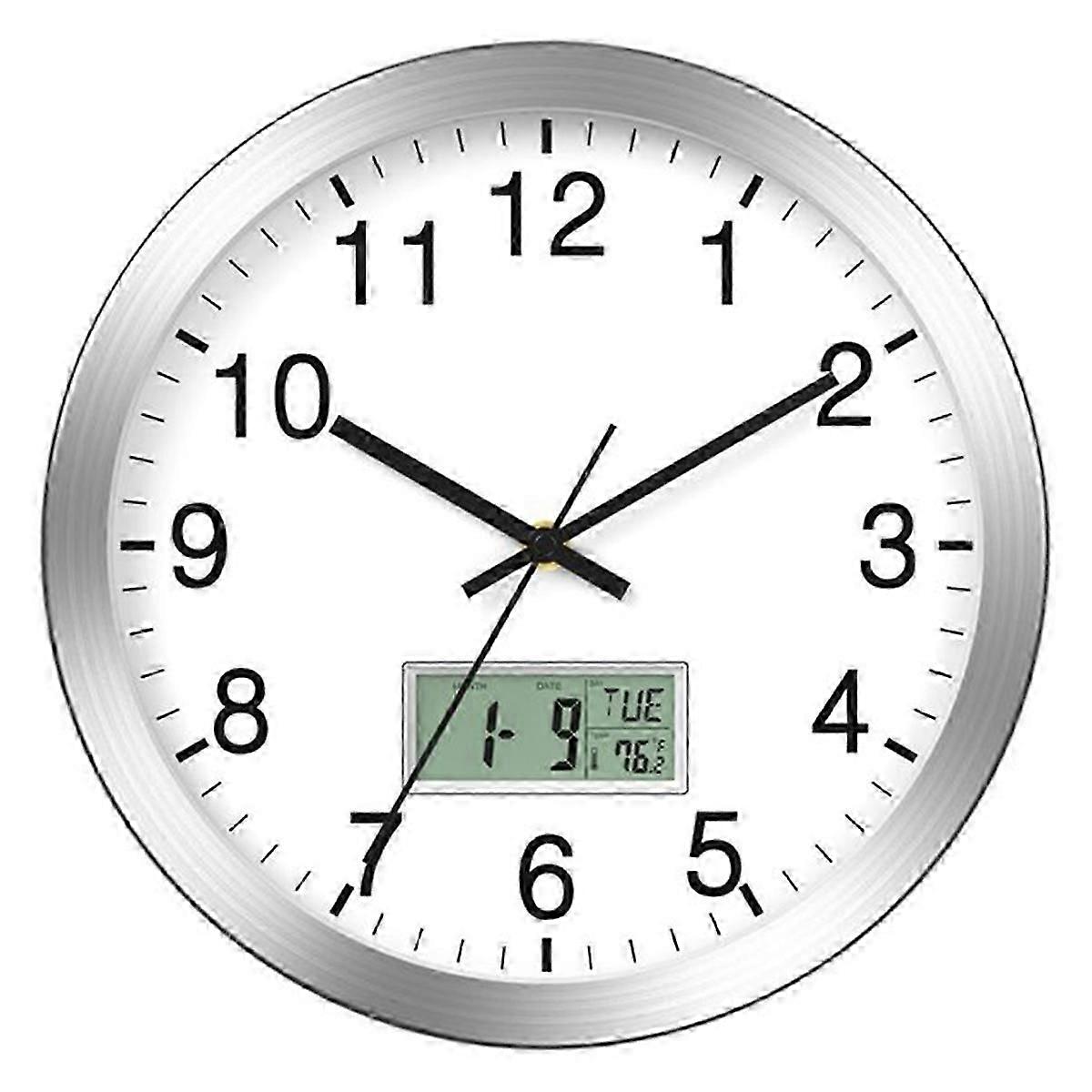 12In Wall Clock with Digital Date,Week,Indoor Temp - Battery Operated