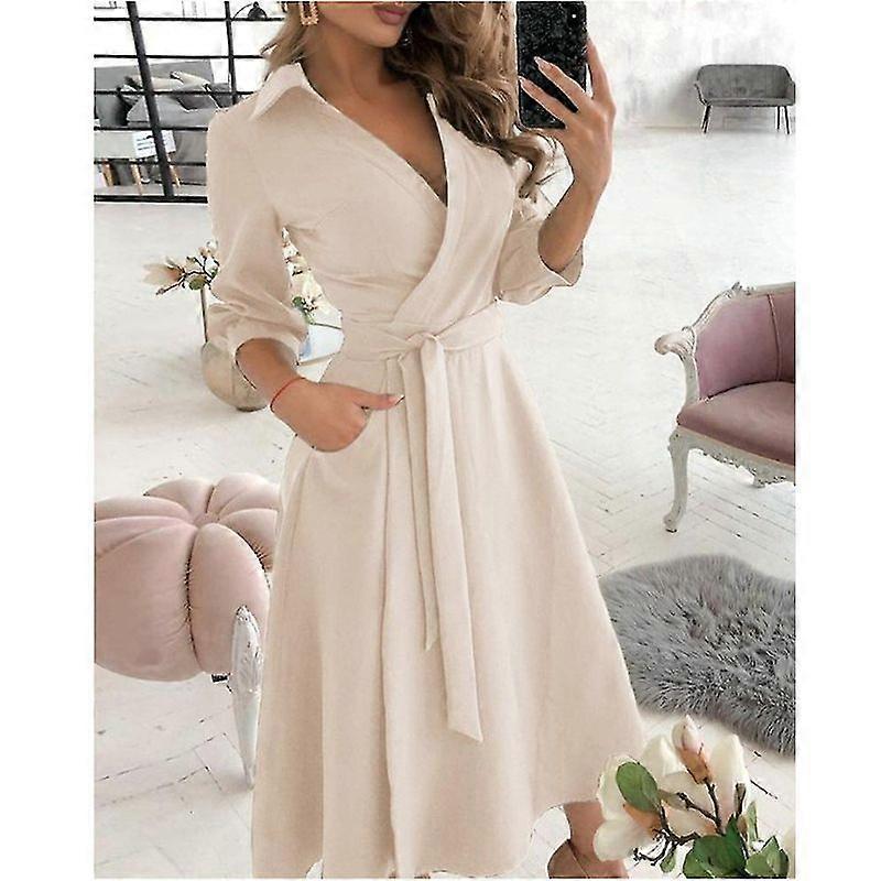 Lebanghui Women summer dress spring/summer fashion long sleeve v-neck printed sheath dress women's clothing