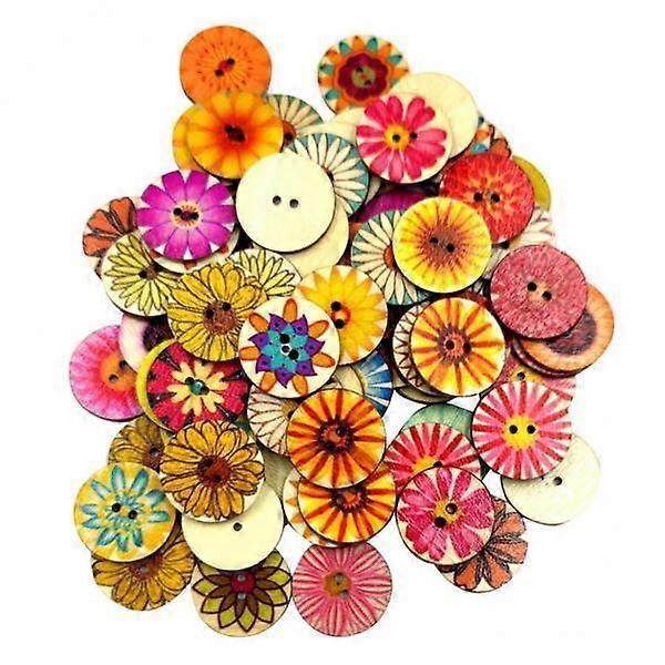 of 100 Mixed Random Flower Patterns Round Assorted Colors for DIY Sewing