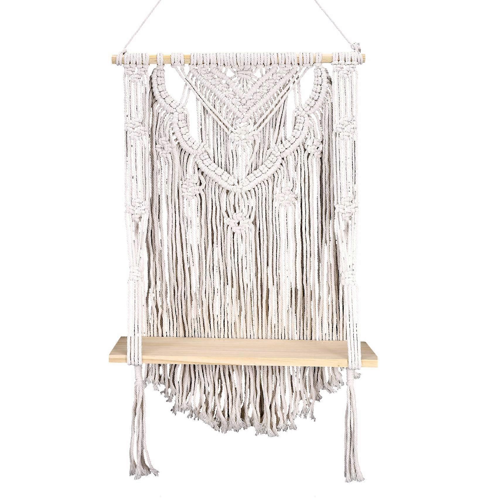 Macrame Wall Hanging Shelf, Single Tier Wood, Wall Decor