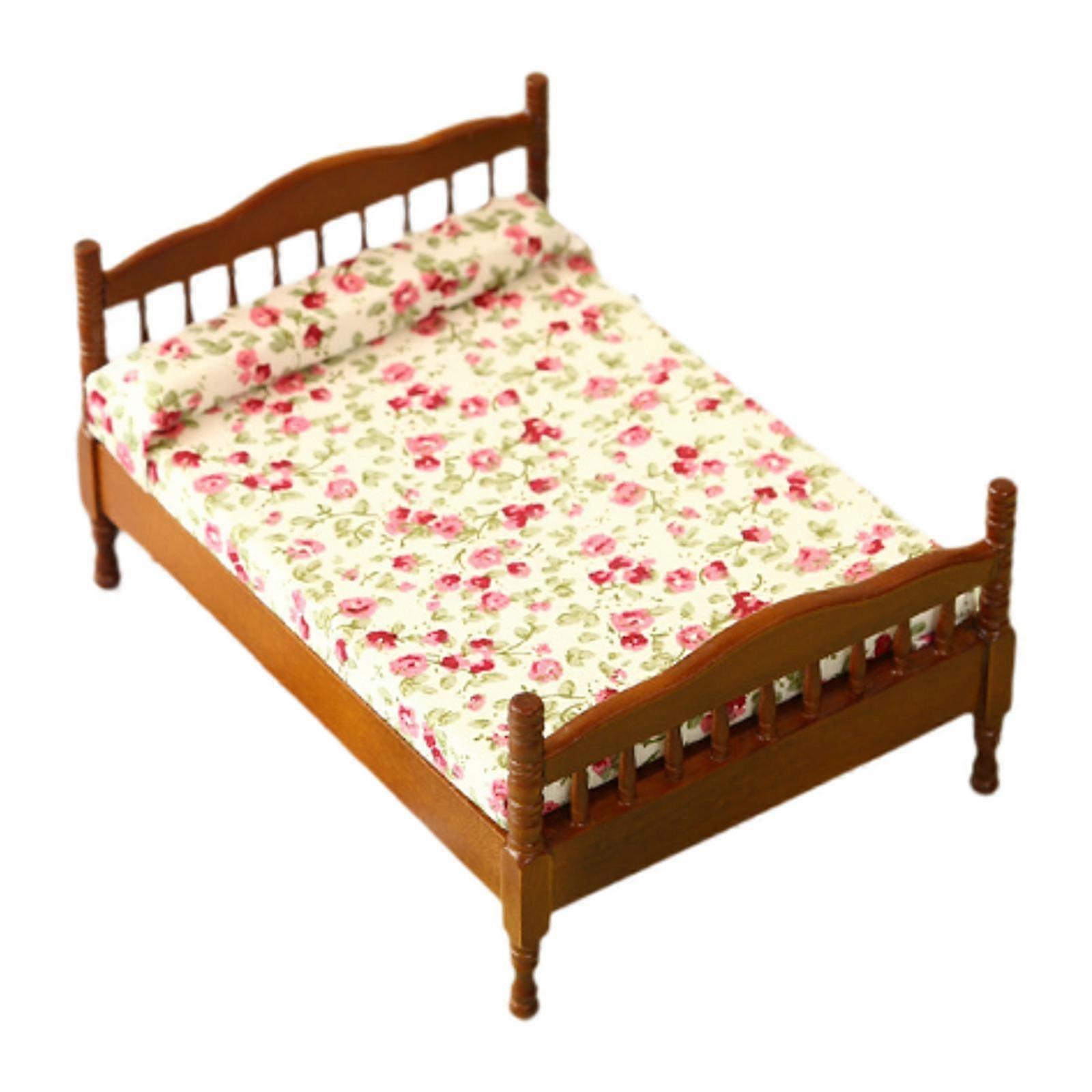 1:12 Dollhouse Double Bed Model Mini Bed Double Bed Model,Miniature Bedroom
