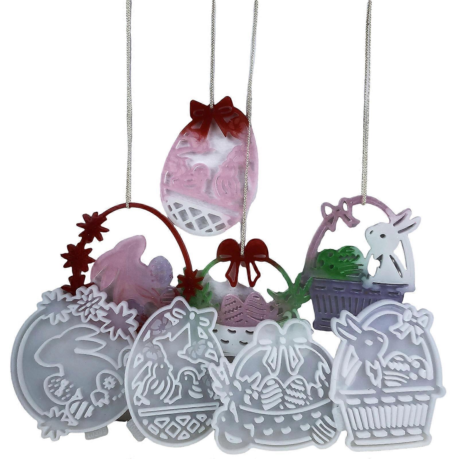 Set of 4 Sturdy Silicone Pendant Molds Set with Rabbit Basket and Colorful Eggs Designs Perfect For Holiday Decorations