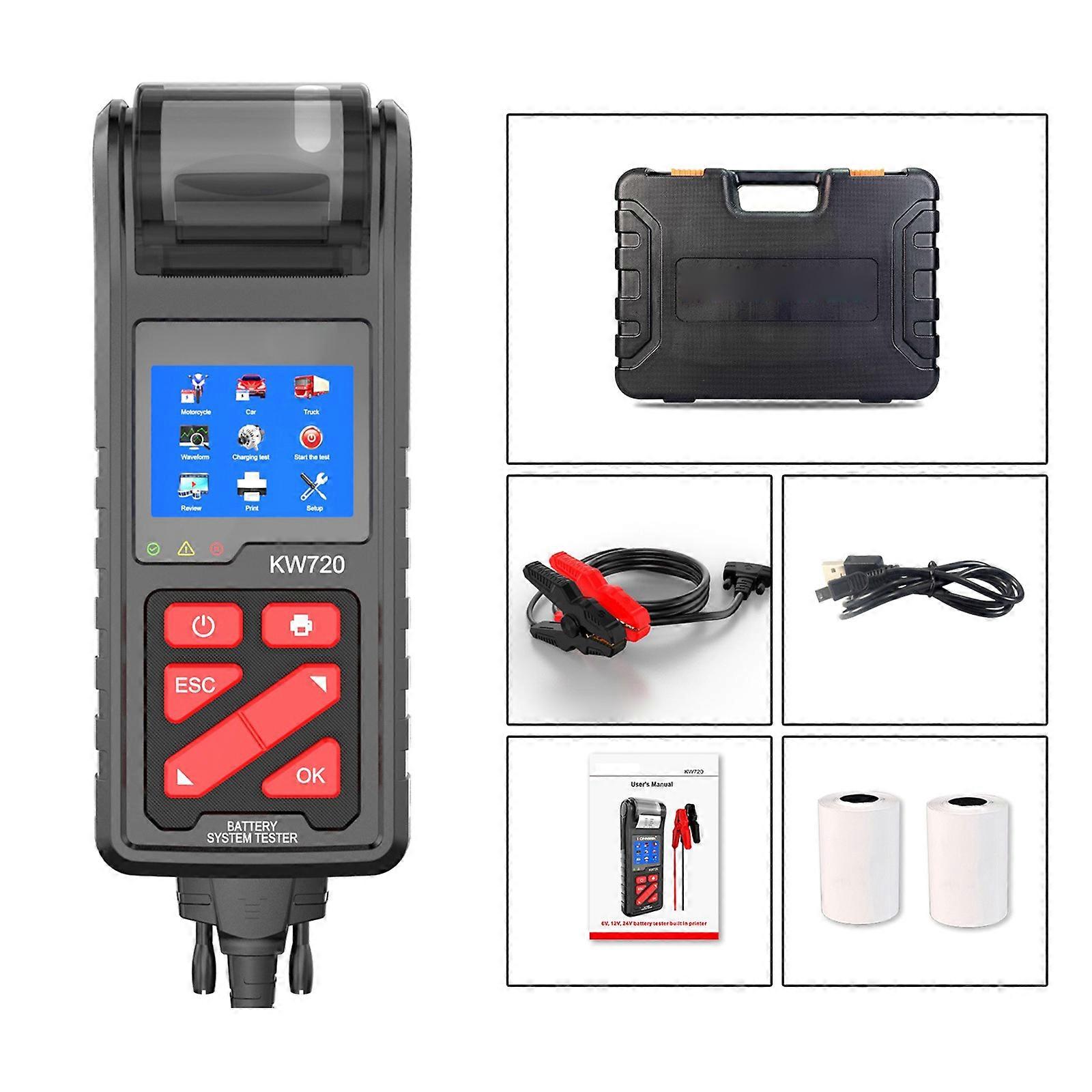 Car Battery Tester 6/12/24V 100 to 2000CCA Cranking Charging Circuts Tester Battery Analyzers Battery Tool with Printer
