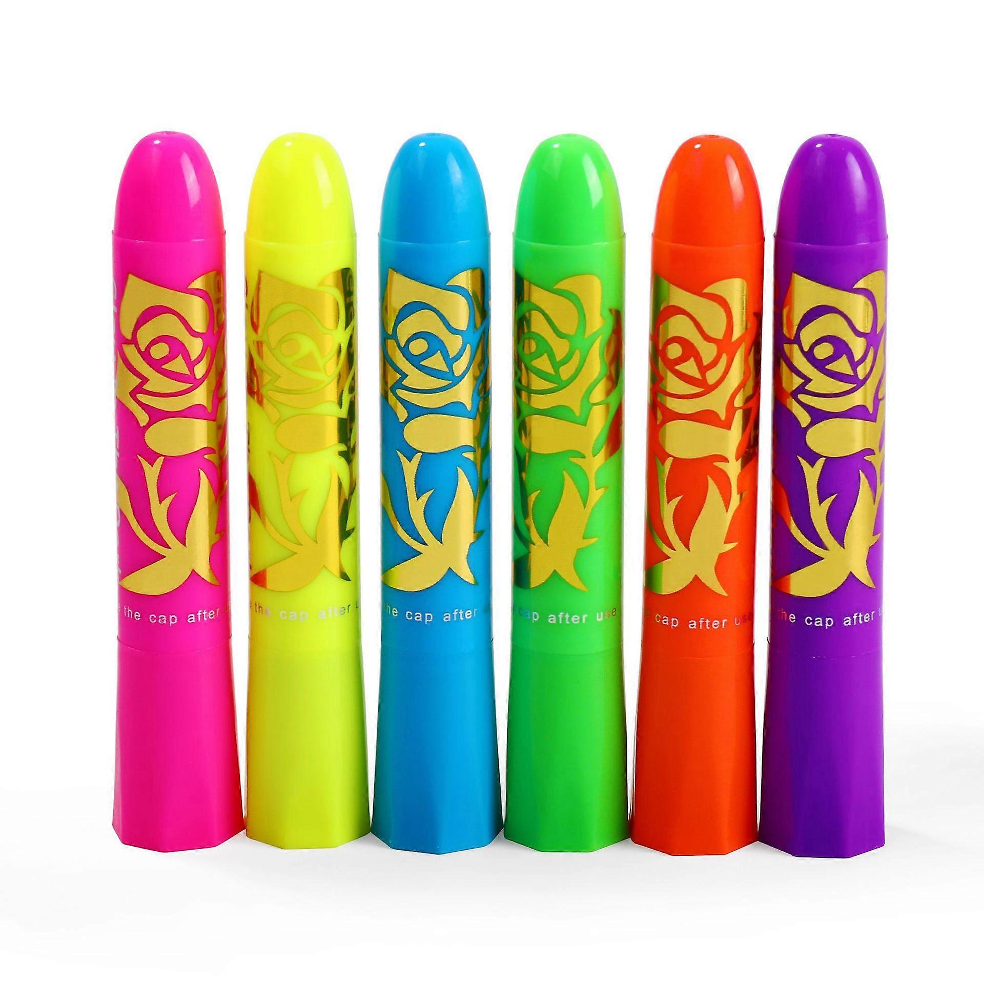 6pcs/set Neon Fluorescent Glow in the Dark Face Paint Sticks Washable Makeup Crayons for Adult Halloween Masquerade Party