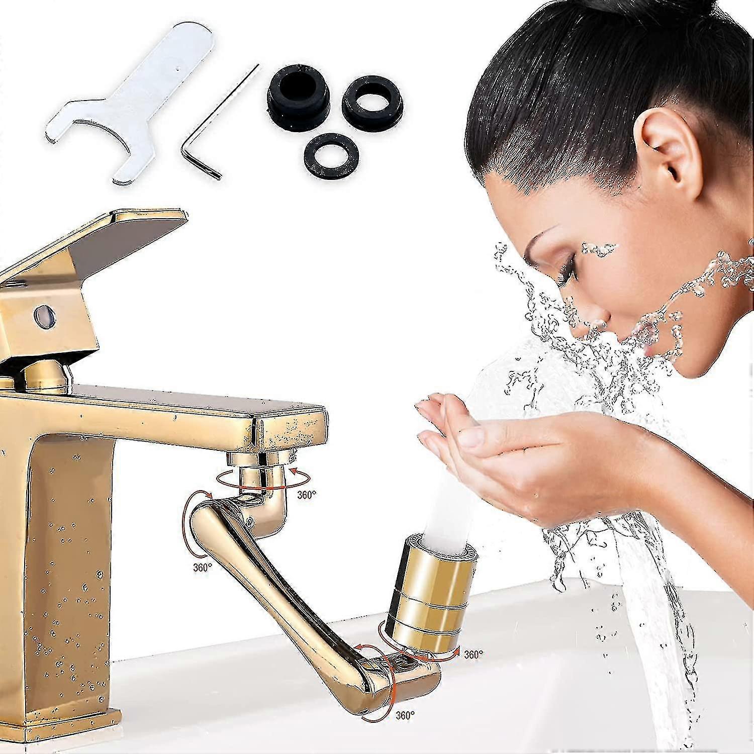 1440 Universal Rotating Faucet Extender, 1080+360 Large-angle Aerator - 2 Modes, Gold