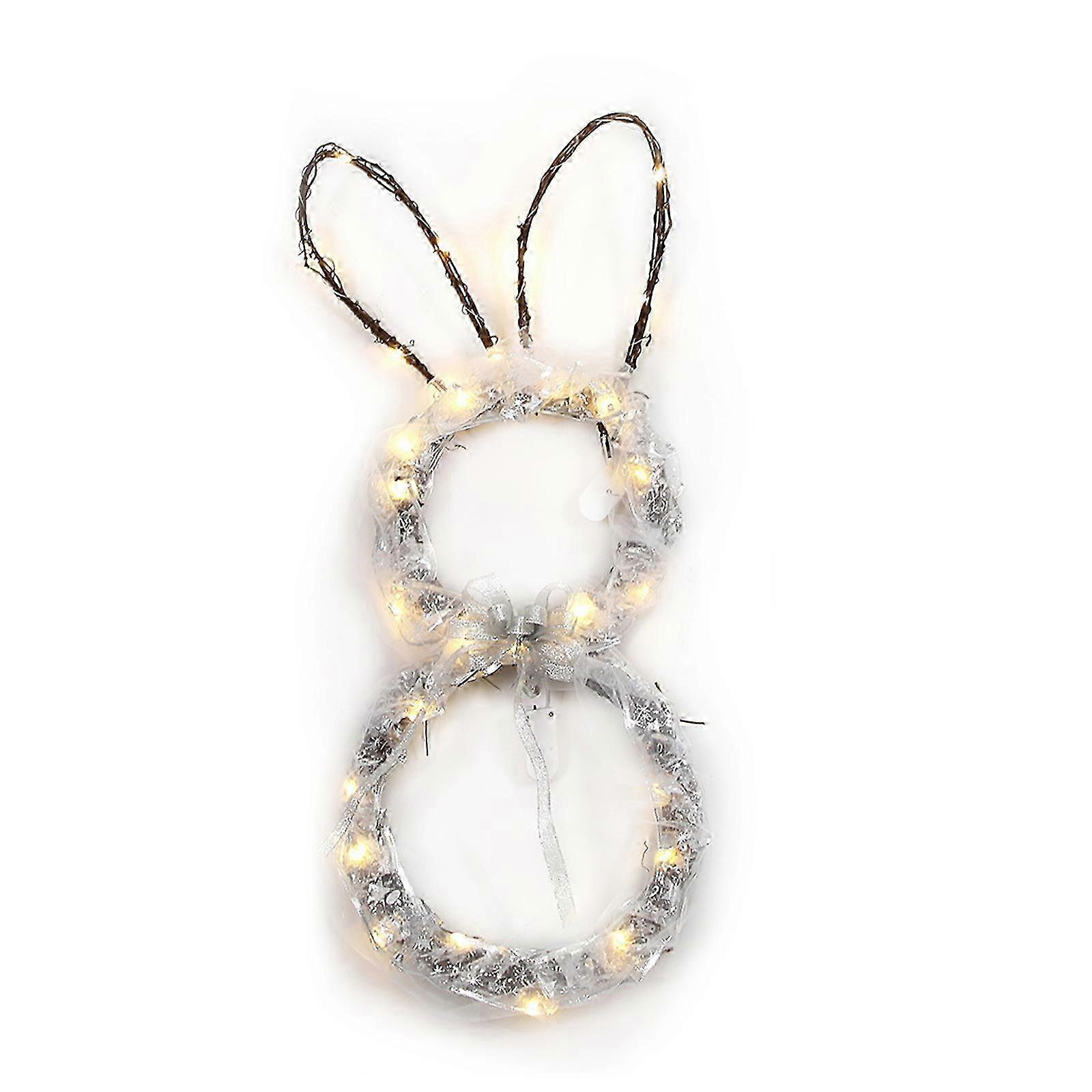 イースターバニーガーランドLED木製籐織り折りたたみ式ソフトライトデコレーション-シルバー