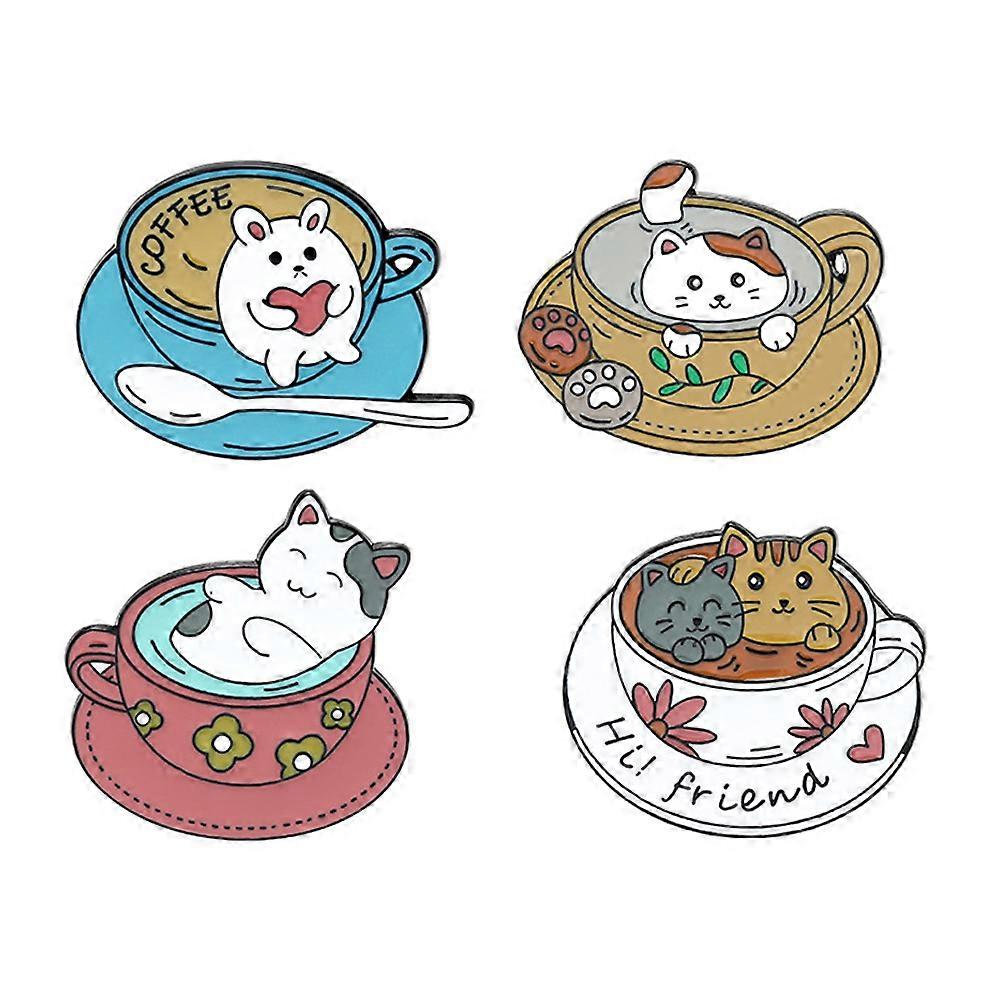 Pin Badges Cat Multi Color Wear-Resistant Coffee Enthusiasts 4Pcs
