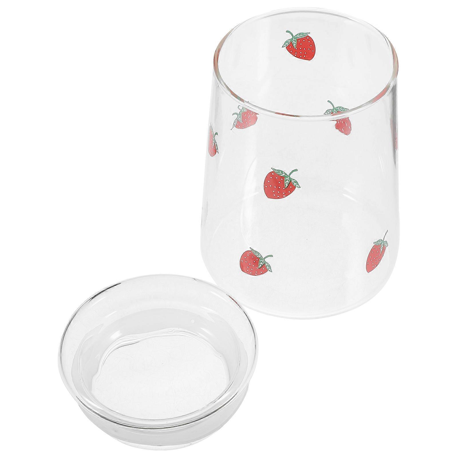 Lovely Strawberry Glass Water Cup Set with Lid High Borosilicate Portable Drinking Cup for Milk, Juice, Tea Large Capacity Tumbler for Indoor