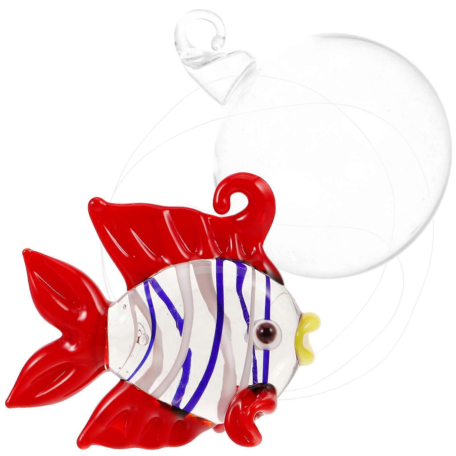Aquarium Pendant Glass Fish Figurine Office Ornament Realistic Style Assorted Color 3.50X3.00X1.50CM Floating 1Pack