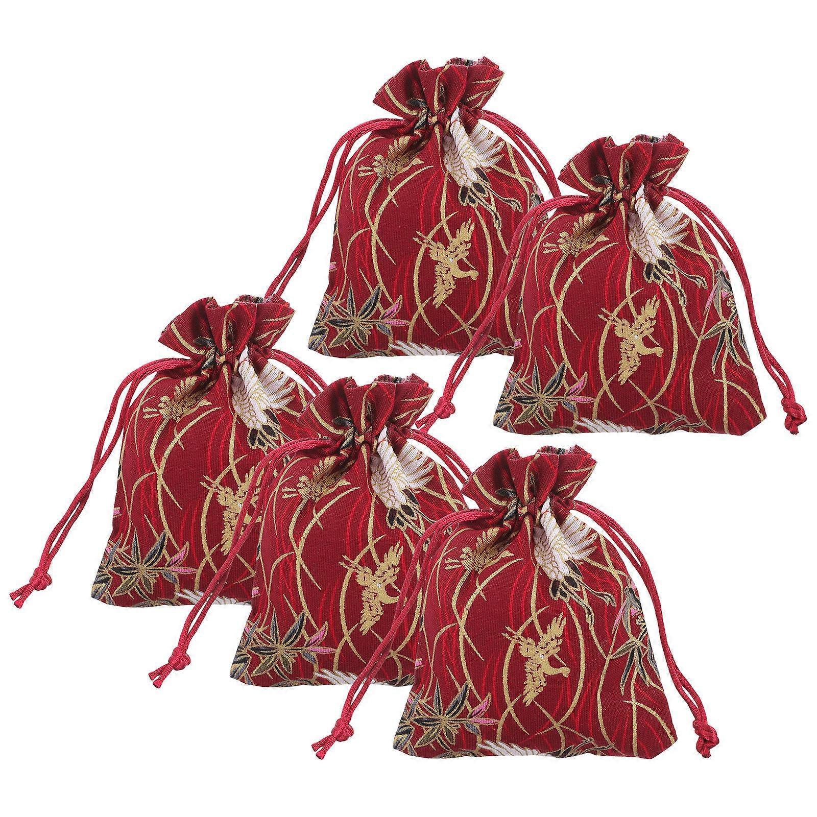 Travel Jewelry Bags Drawstring Bags Small Pouches Cloth Red 12.7x10cm Jewelry Holding 5Pcs