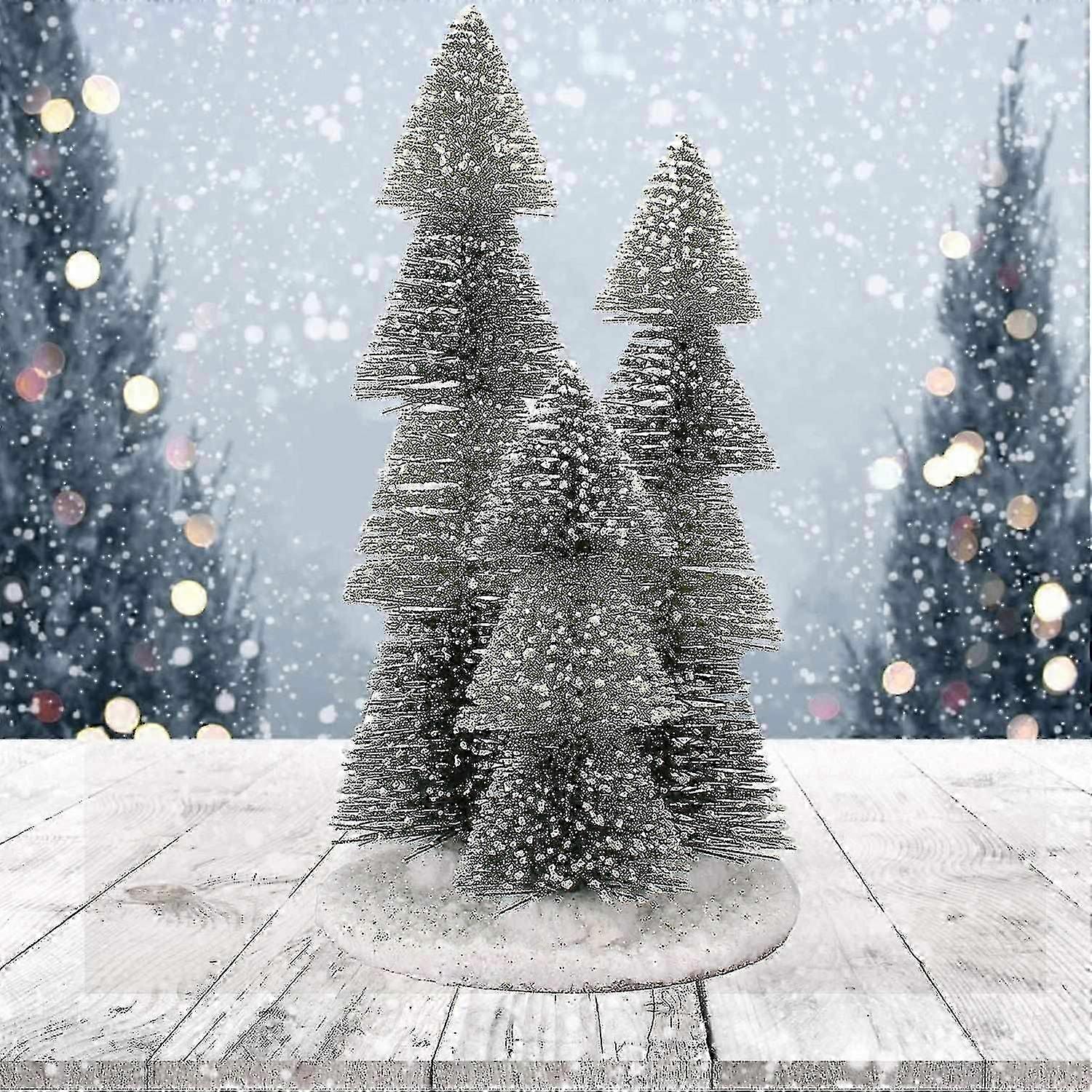 Mini Christmas Tree Decor 12.4" Artificial Pine with Snow & Wood Base
