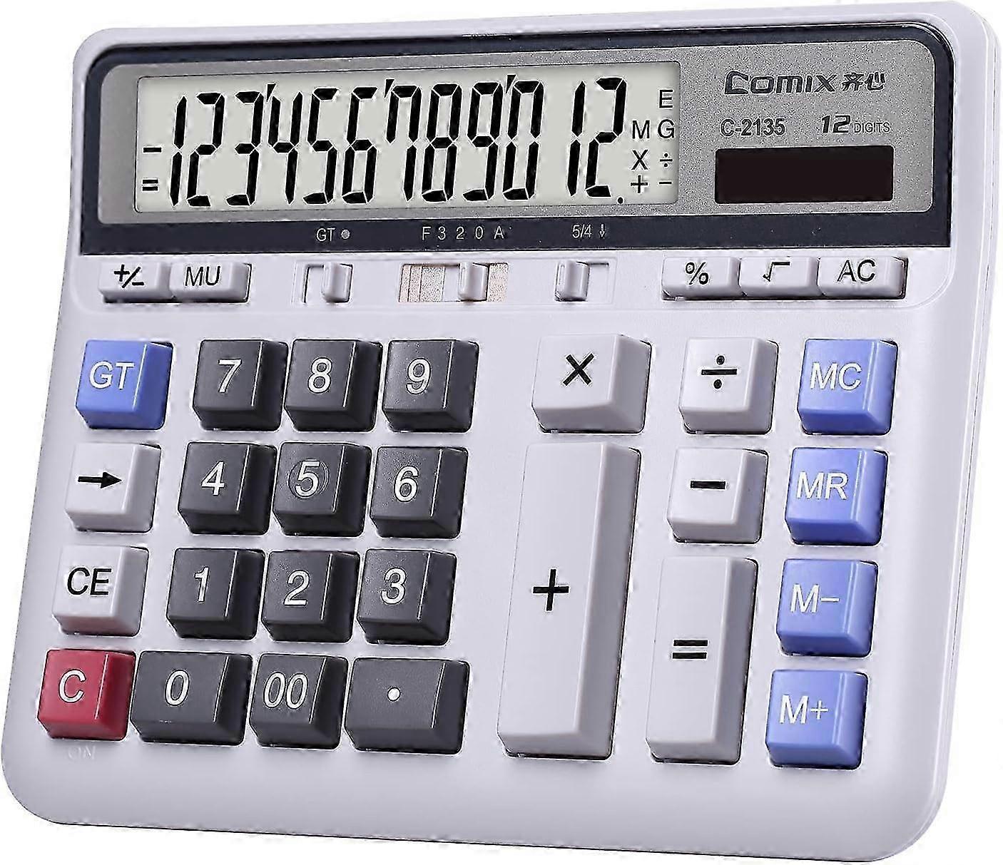 Suitable Desktop Calculator 12 Digits with Large LCD Display and Sensitive Button, Solar and Battery