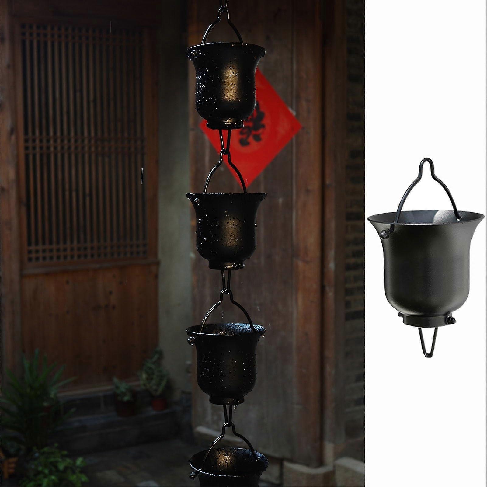 Vintage rain chain made of aluminum alloy with collector cups, 2.4m roof rainwater diverter for courtyards and temples