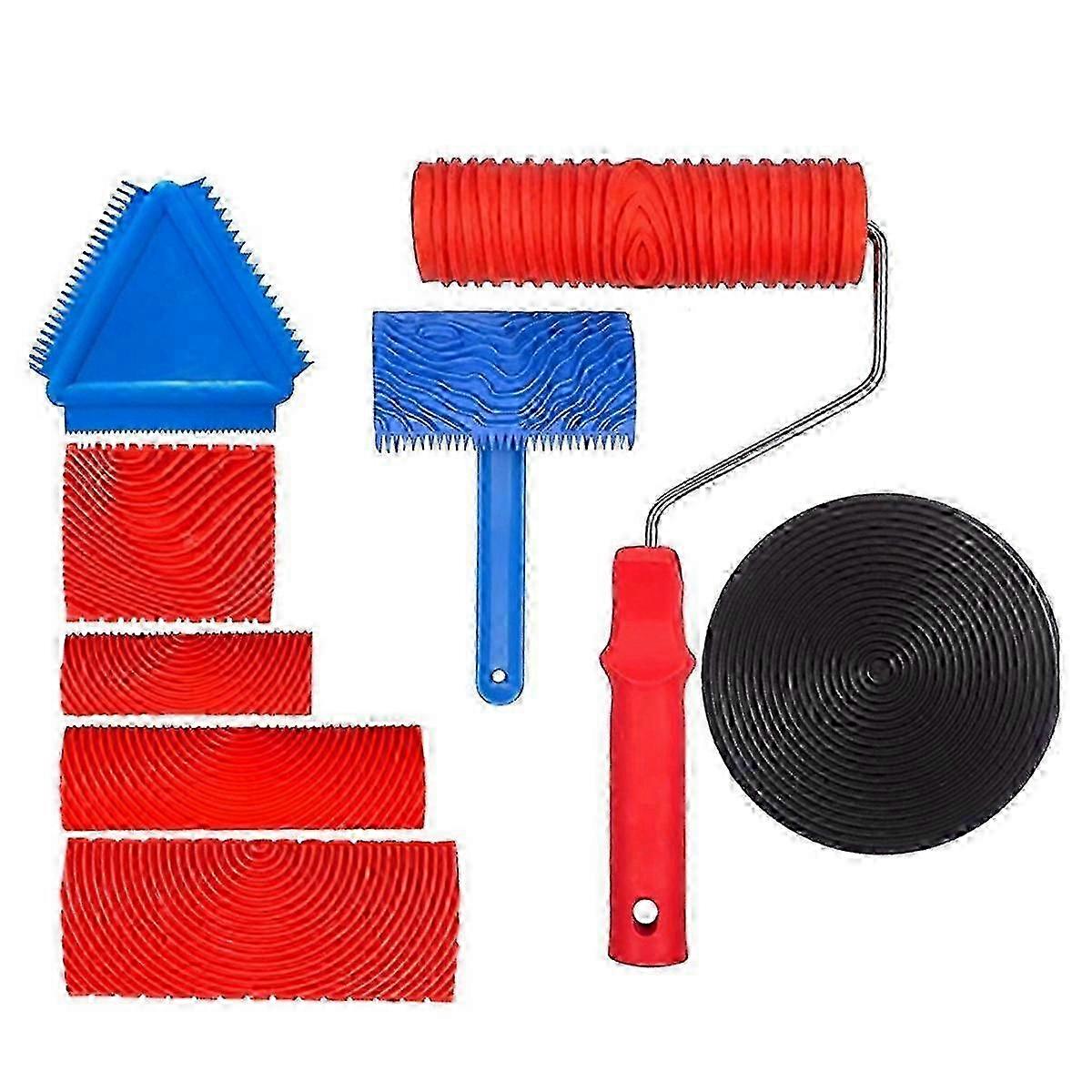 Rubber Wood Graining Tools Set Texture DIY Paint Roller Brush Pattern for Wall Room Home Yard Garde--