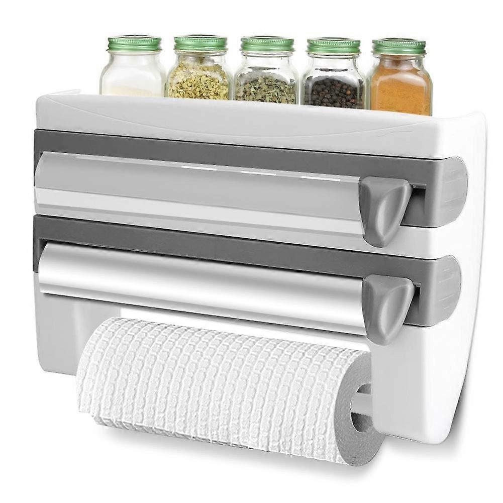 Kitchen Roll Holder with 3 Roll Holders and Storage, 39x10x24cm, Grey