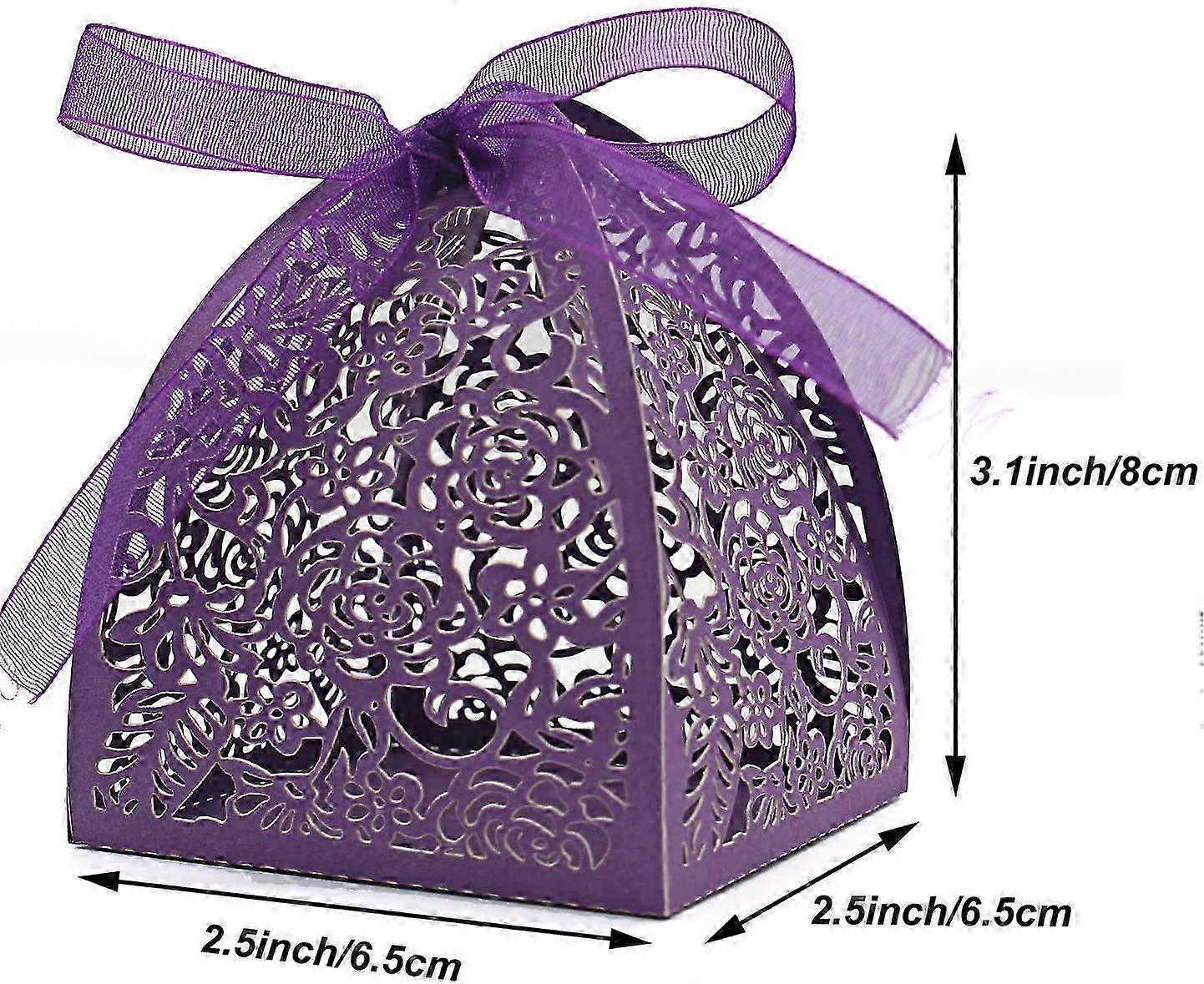 Paquete de 100 cajas de recuerdos de boda rosas moradas cortadas con láser:  perfectas para despedidas, image size:1442x1179
