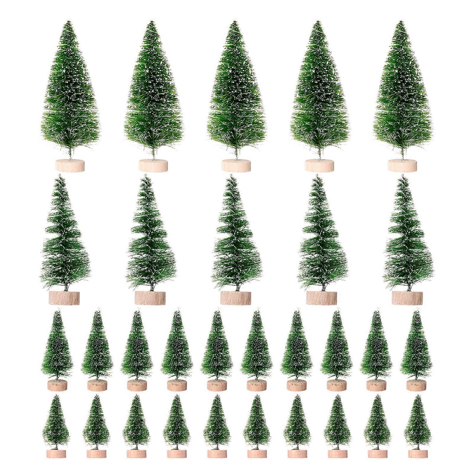 30pcs Creative Grass Green Christmas Tree Ornaments Desktop Decorations Stable Base Lightweight Xmas Crafts for Table Cabinet Festive Display