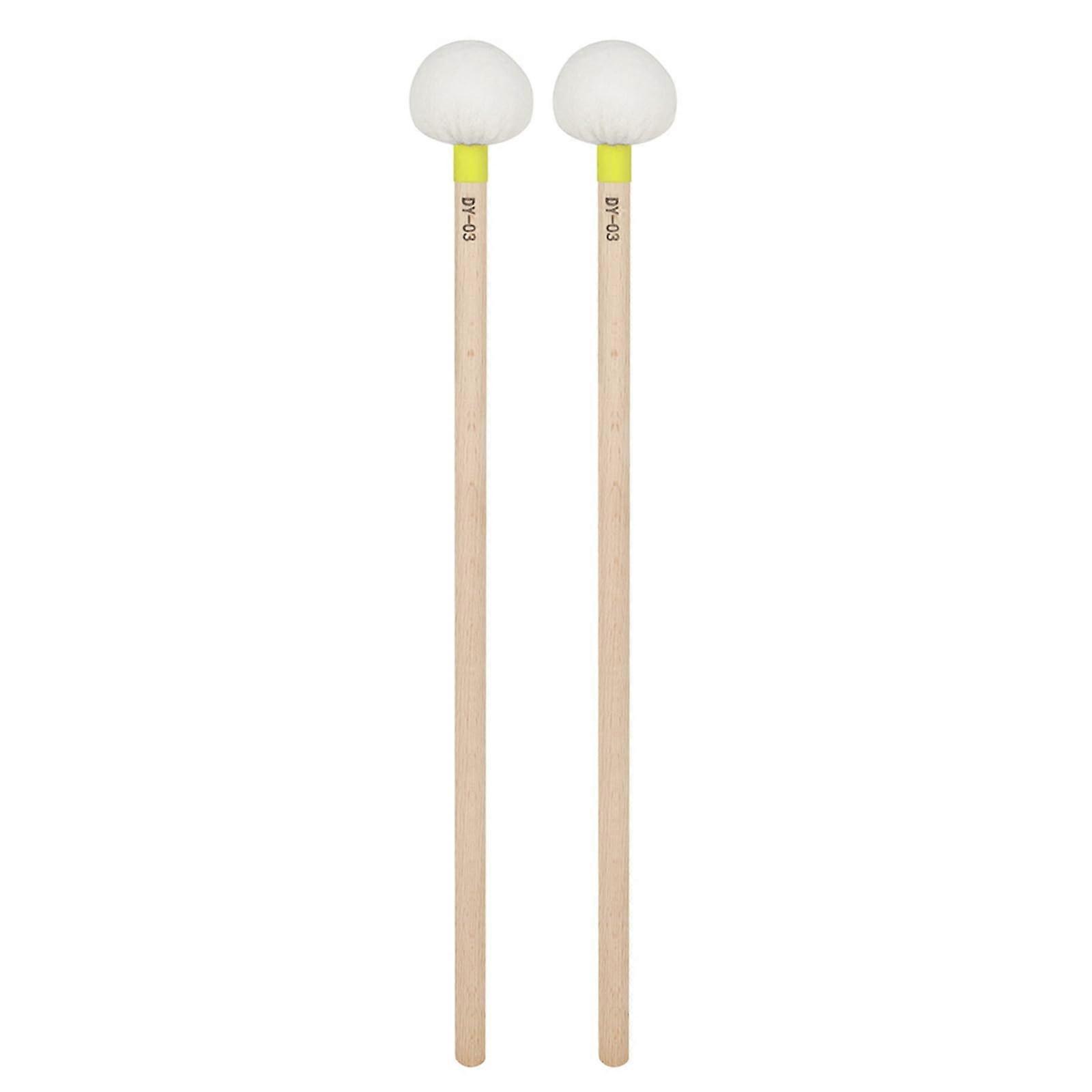 Timpani Drum Sticks 1 Pair Yellow Felt Hammer Percussion Accessories for Band and Drum Performance