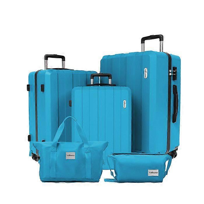 Set van 5 Reisbagage, koffer 75cm-66cm-55cm + opvouwbare reistas + make-up etui Lichtblauw