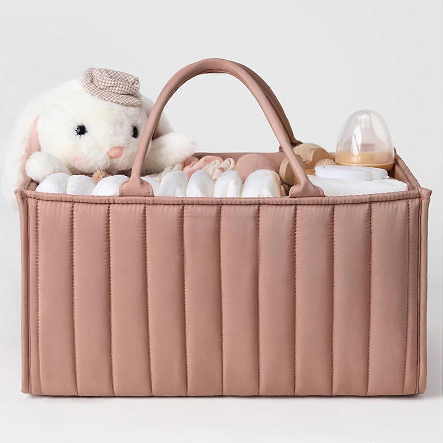 Baby Nappy Caddy Organiser, Portable Changing Bag Organiser with Compartments, Foldable Storage Basket for Wipes and Baby Essentials