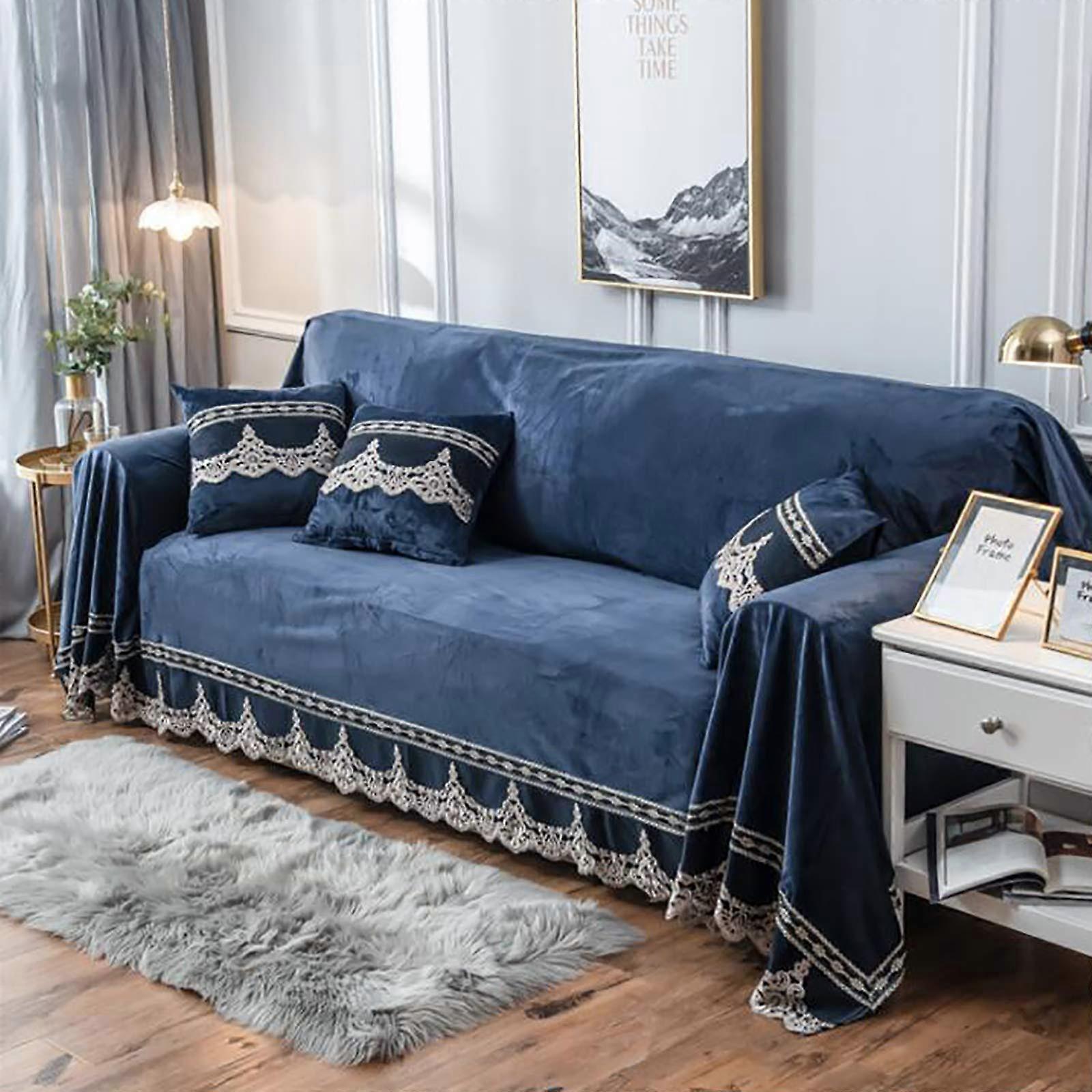 Plush Sofa Slipcover Vintage Lace Full Cover 1 Piece Protector for 1-4 Cushion Sofas 200x260 cm (79x102 inches)