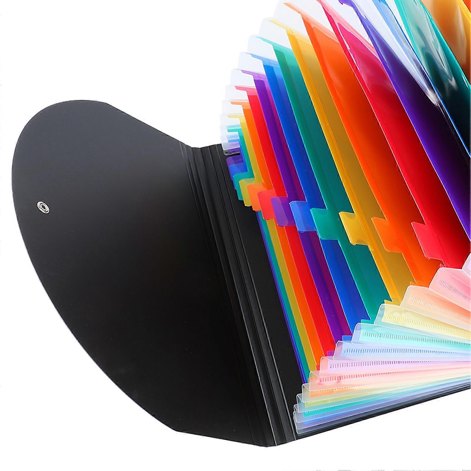Expanding File Folder 24 Pockets A4 Size Colored Tabs Lables Quick Access Accordian File Bag for Documents Office