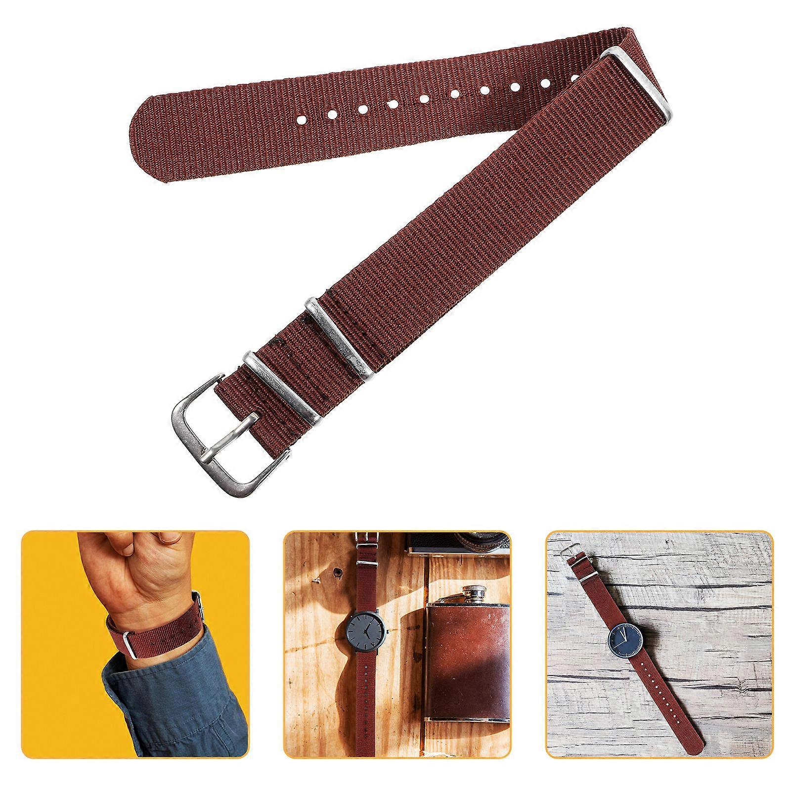 Watch Replacement Band Strap Ergonomic Shape Nylon Material Everyday Use 18mm Brown Elastic Pattern 1Pack