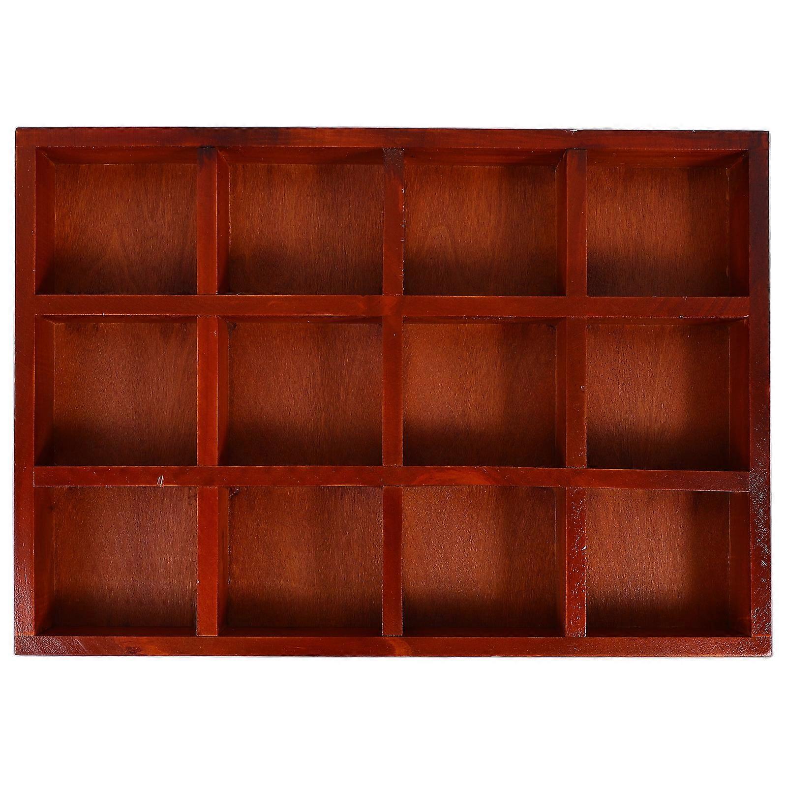 Multi Functional Wooden Storage Box for Jewelry Cosmetic Sundries organizer in Brown Color 12 Grids