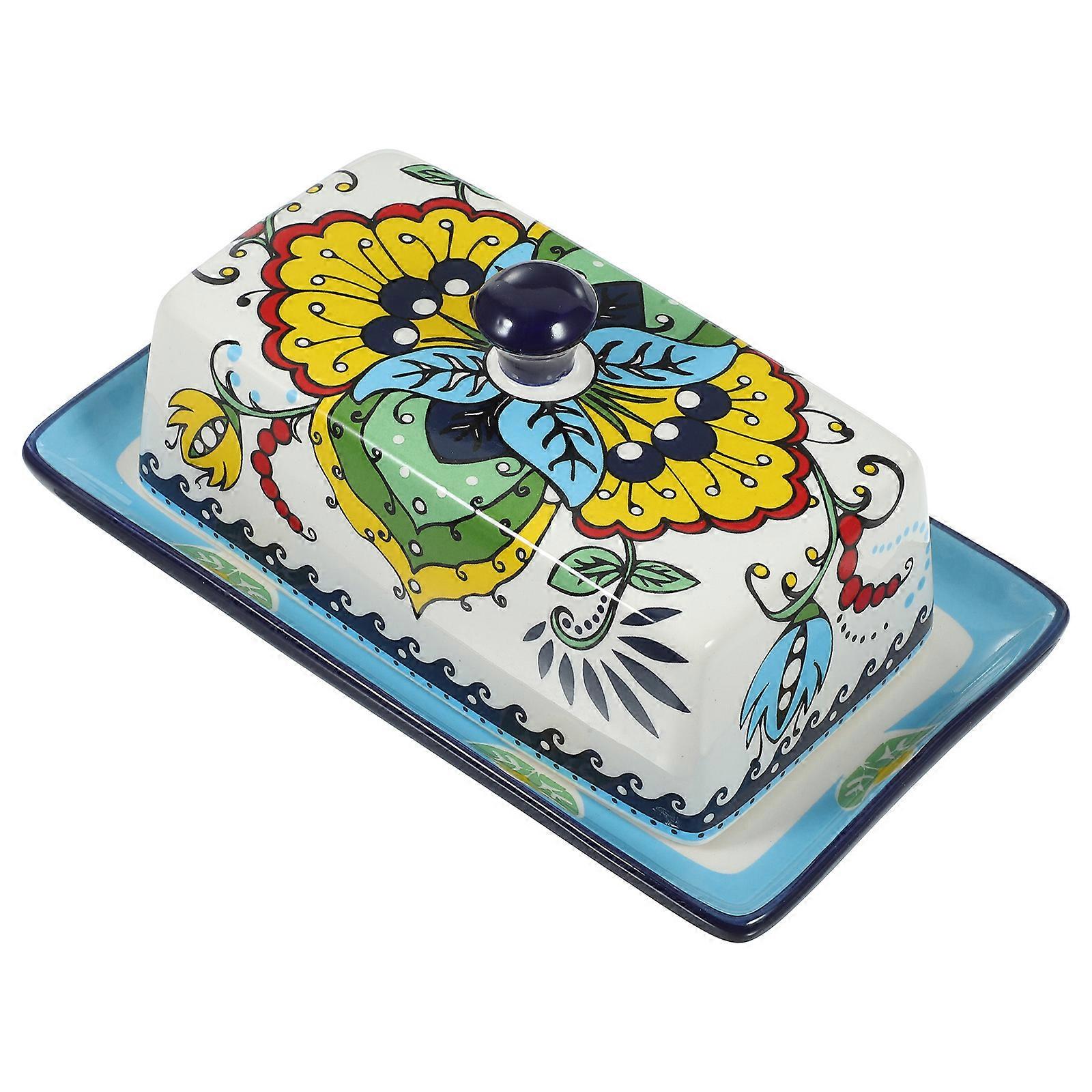 Ceramic Butter Keeper With Lid For Fresh Keeping And Home Decoration Rectangular Shape 1Set