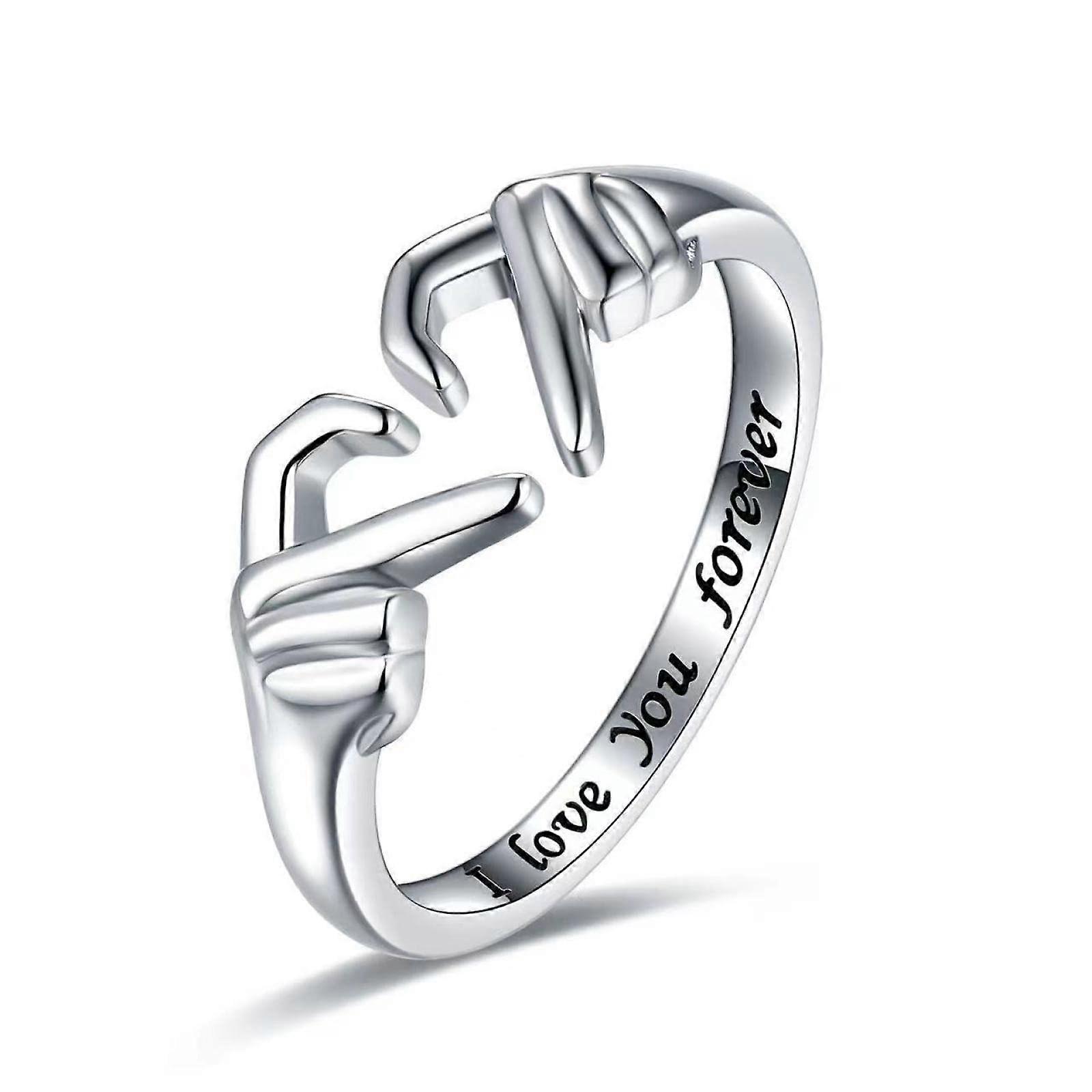 Ring Women's Adjustable Silver Heart Ring Double Hand Couple Ring Wedding Gift