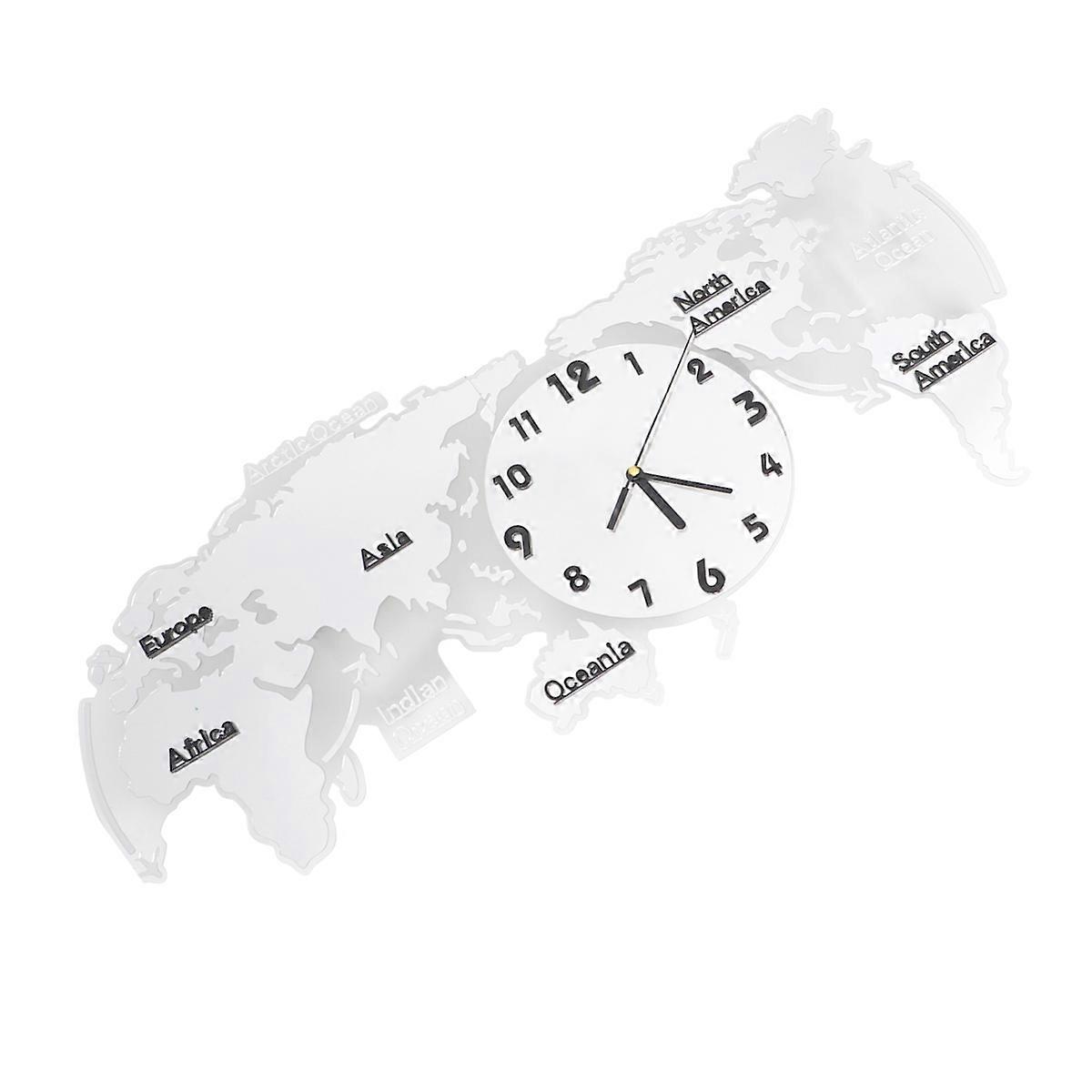 World Map Shape Wall Clock Silent Design White Color For Home Decoration 31.5×17.7×1.2in 1Pack