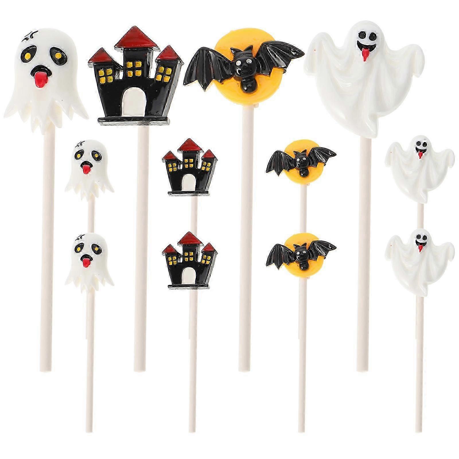 12Pcs Halloween Cake Toppers DIY Cupcake Toppers Insert Cards Castle Ghost Witch Pumpkin Cake Flags (Random Color)