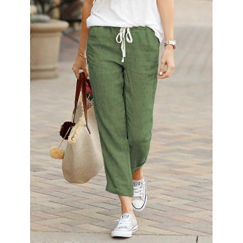 Fashion Casual Cotton Women Cropped Pants Drawstring Loose Elastic Waist Plus Size Linen Pants Y2K Female Elegant Ladies Black Bottom Trousers 695