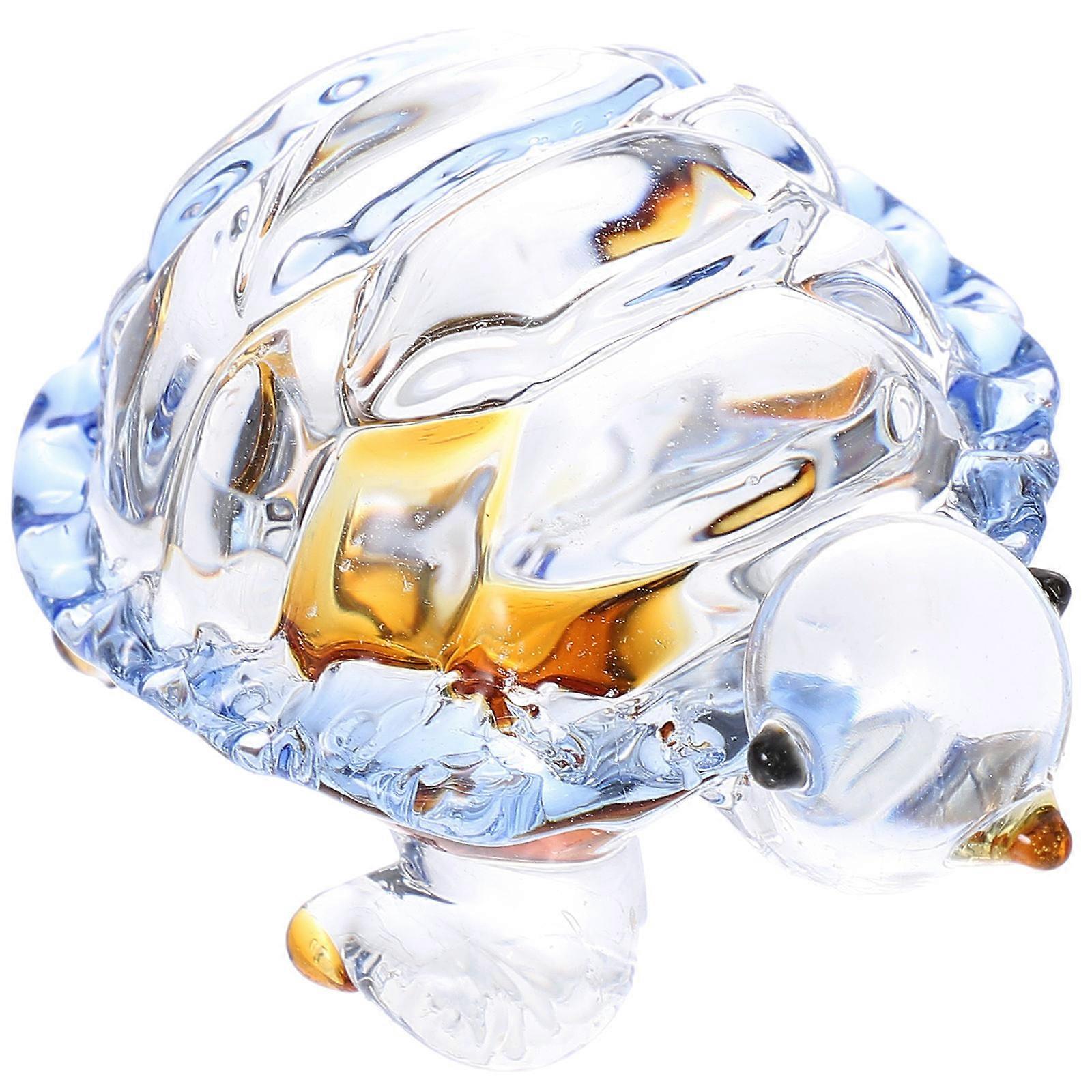 Turtle Glass Ornament Indoor Decoration Item Blue Color 1Set For Living Room Bedroom