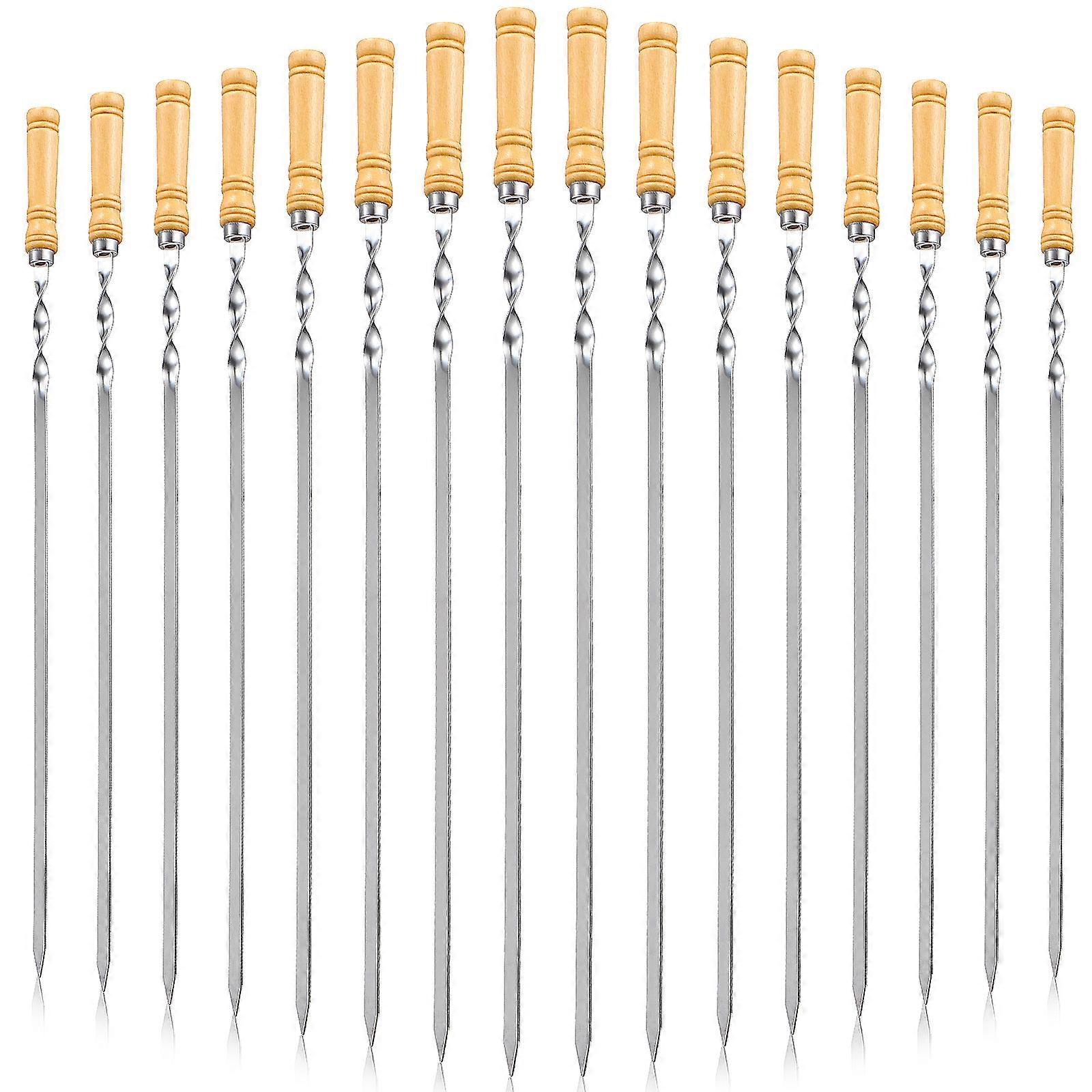 Barbeque Skewers with Wood Handle BBQ Enthusiasts Grilling Kitchen Use Long and Thickened 18Pcs