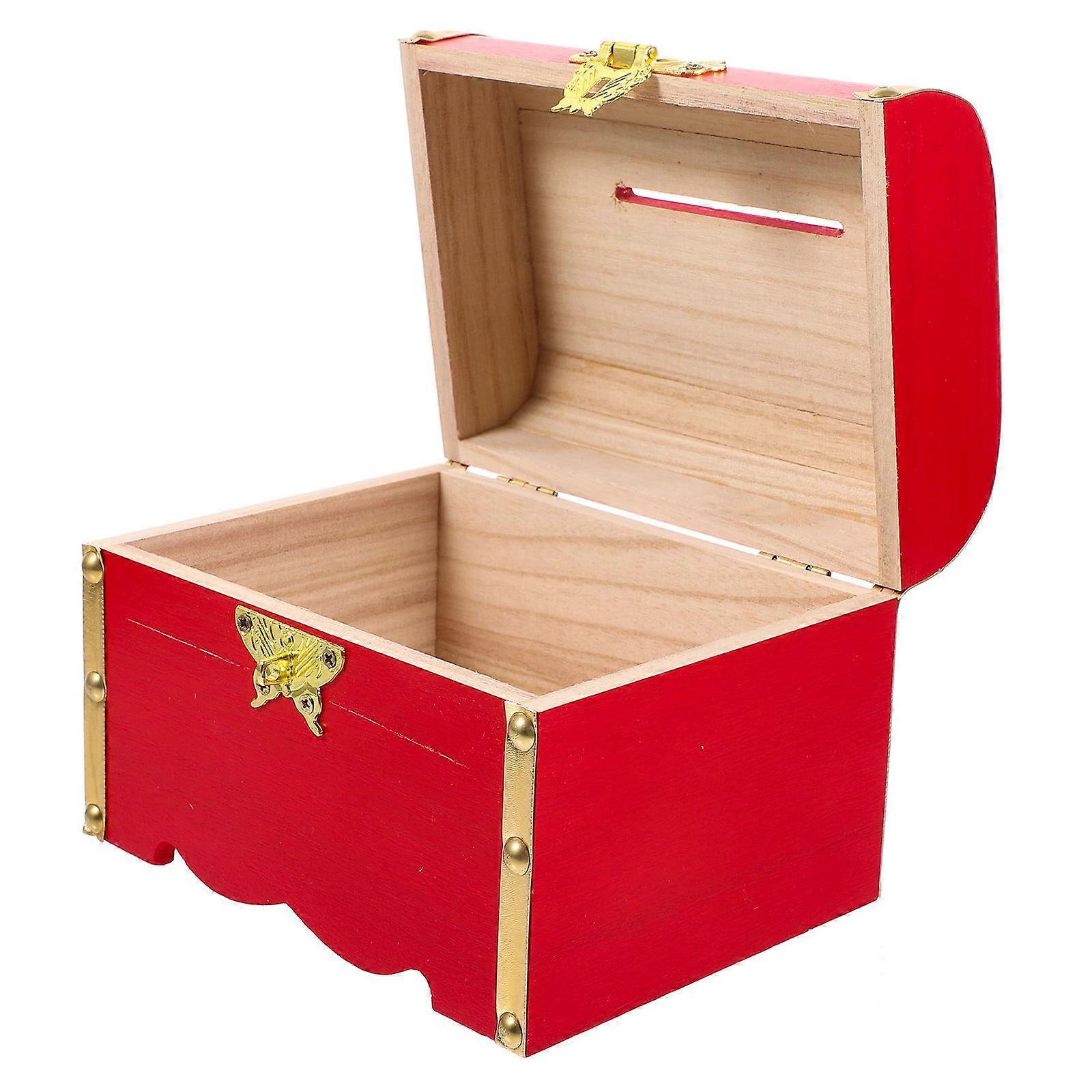 Wooden Piggy Bank for Home Red Color Easy to Use and Store with Flat Bottom 7x4.5x4 inches