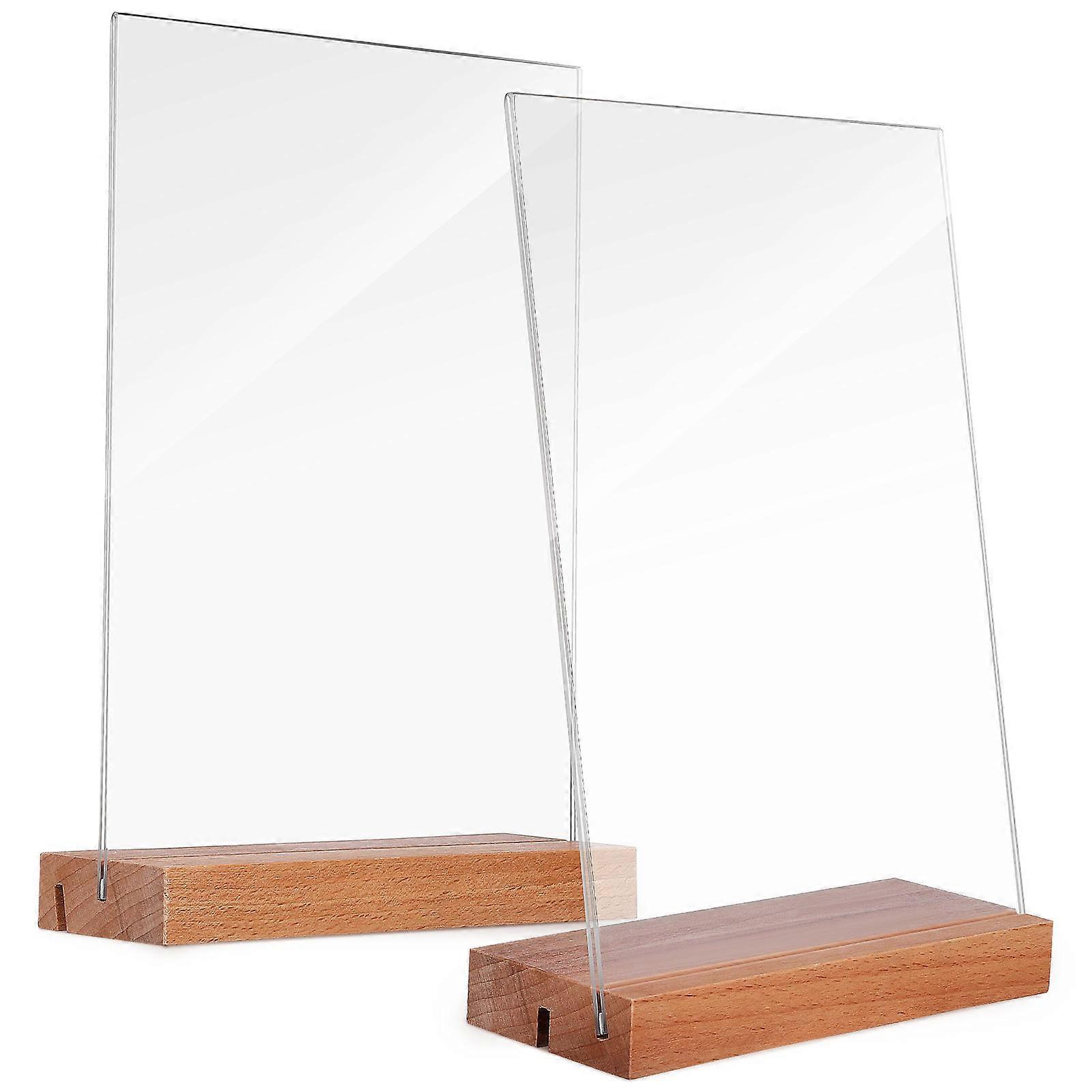 Clear Acrylic Sign Boards with Wood Stands for Table Number Signs and Menu Display 2 Pcs