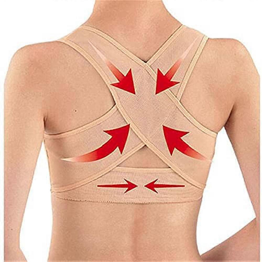 Adjustable Women's Posture Corrector Back Support Belt, Reusable Shoulder and Lumbar Brace Strap, Size L, Beige