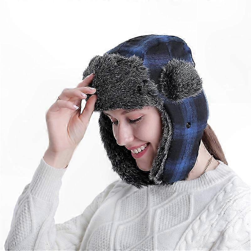 Bisiklet Unisex Kulak Isıtıcı için Kafes Ekose Tasarım ile Kış Trapper Şapka