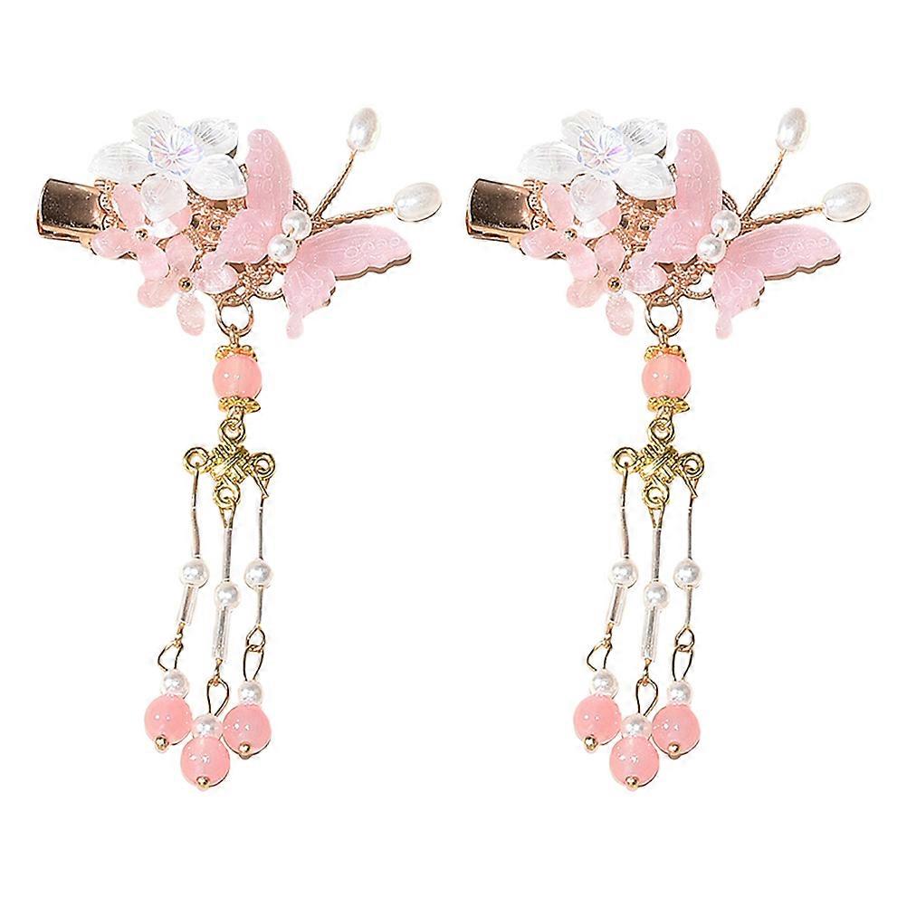 Floral Tassel Hair Clip Butterfly Shaped Everyday Wear Pink Color Zinc Alloy Material Delicate Style 1Pair