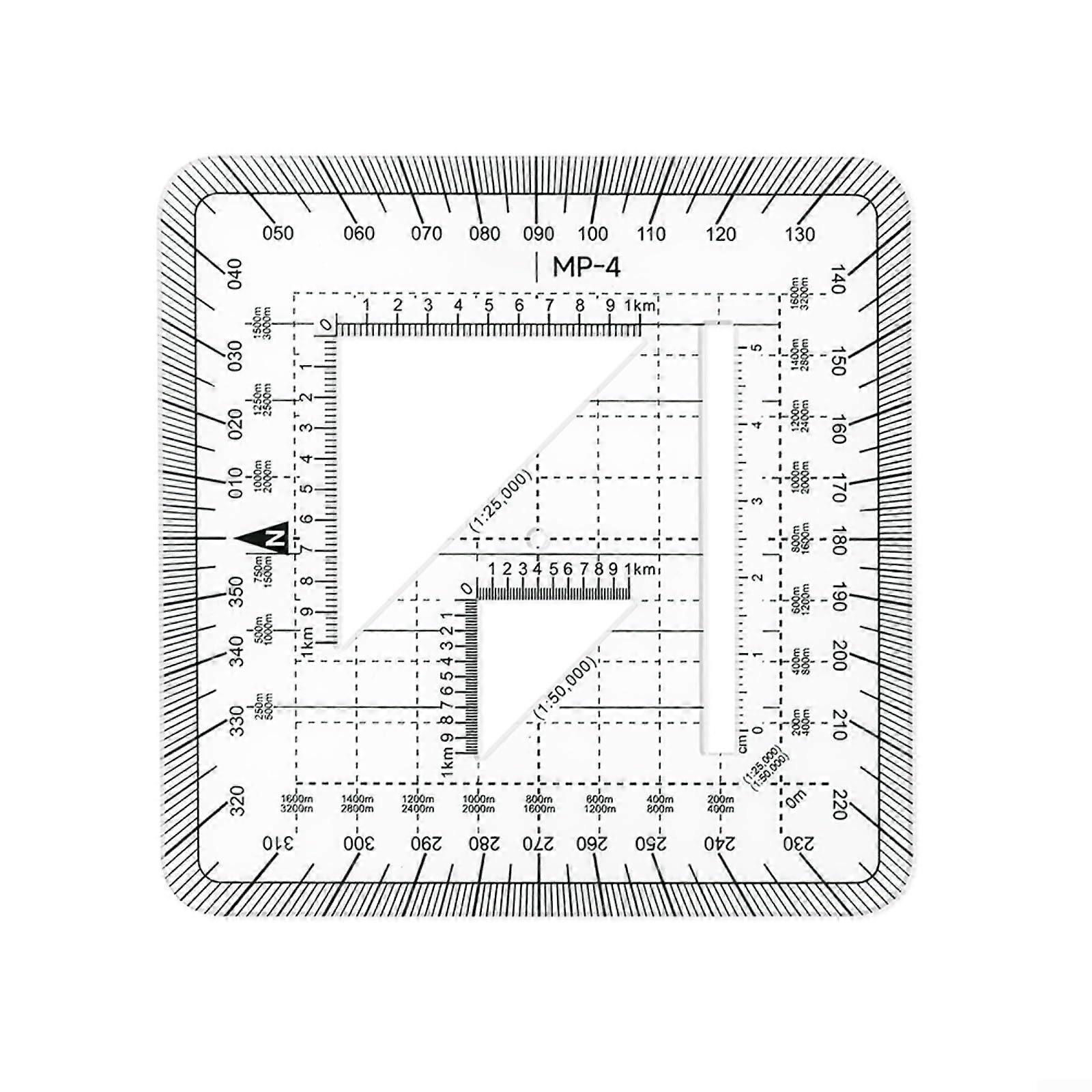 Grade Coordinates Scale Map Protractor Transparent Plastic Ruler for Land Surveying and Topographic Mapping