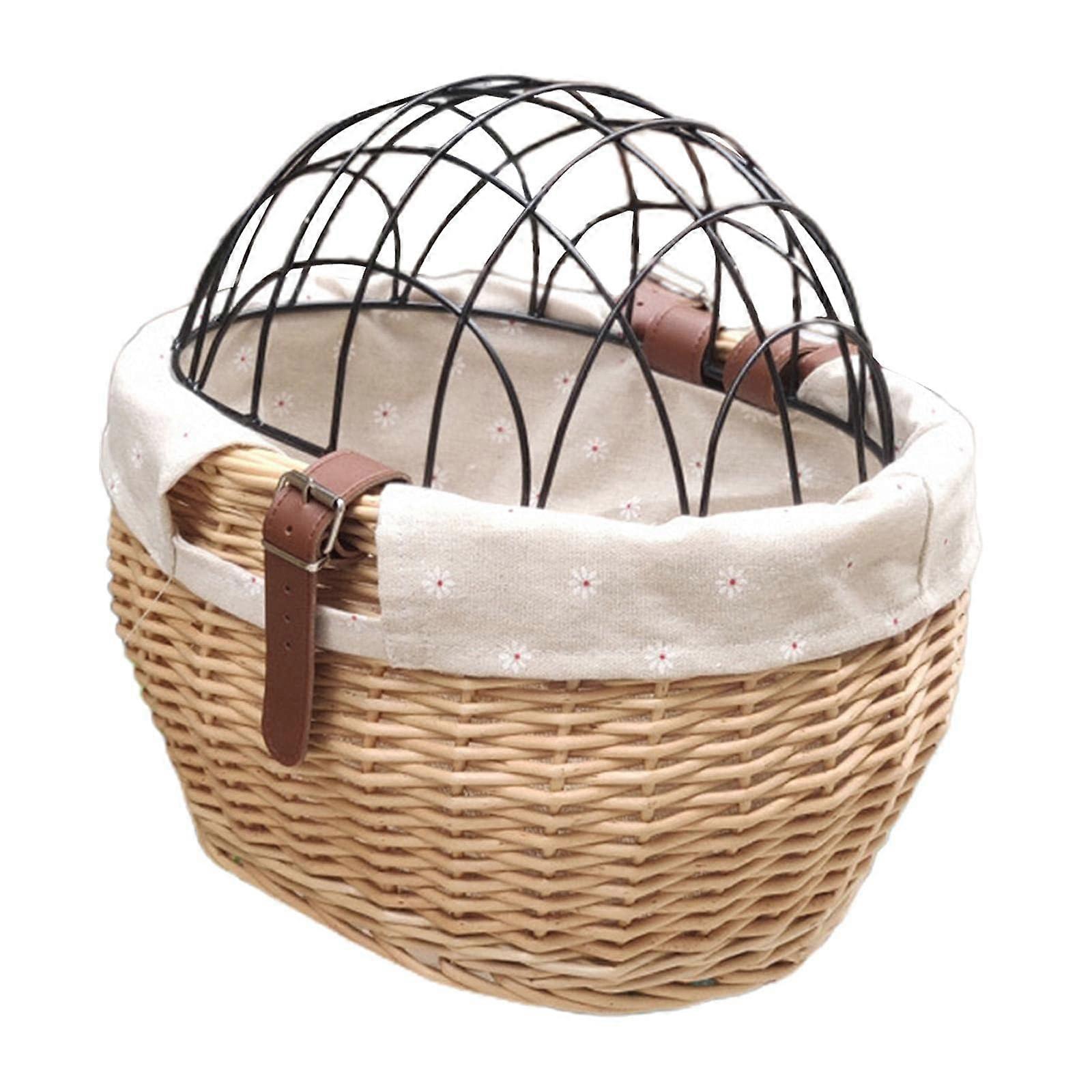 Front Bicycle Basket With Grid, Willow Pet Carrier For Pannier Rack, Brown Dog Basket For Bicycle